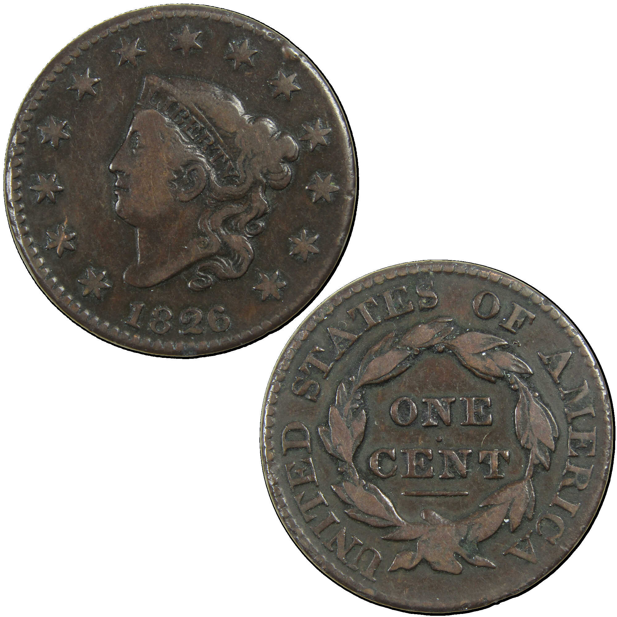 1826 Coronet Head Large Cent VF Very Fine Copper Penny SKU:I12913