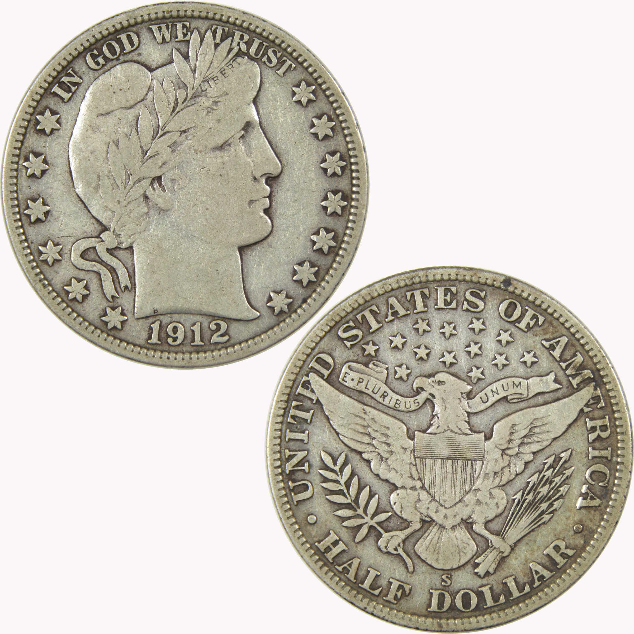 1912 S Barber Silver Half Dollar VF Very Fine 50c Coin Collectible