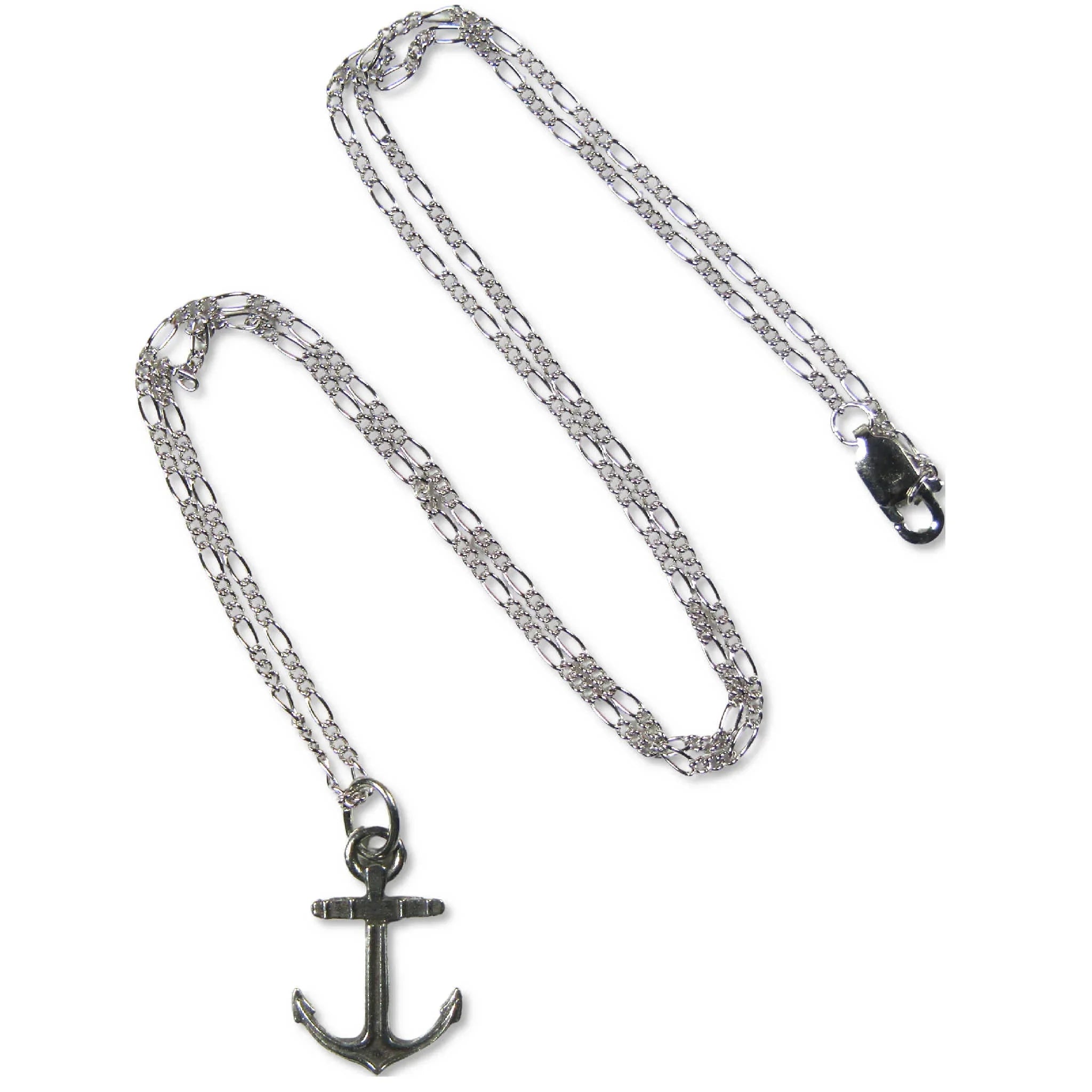 Anchor Pewter Pendant Necklace with Sterling Silver Chain