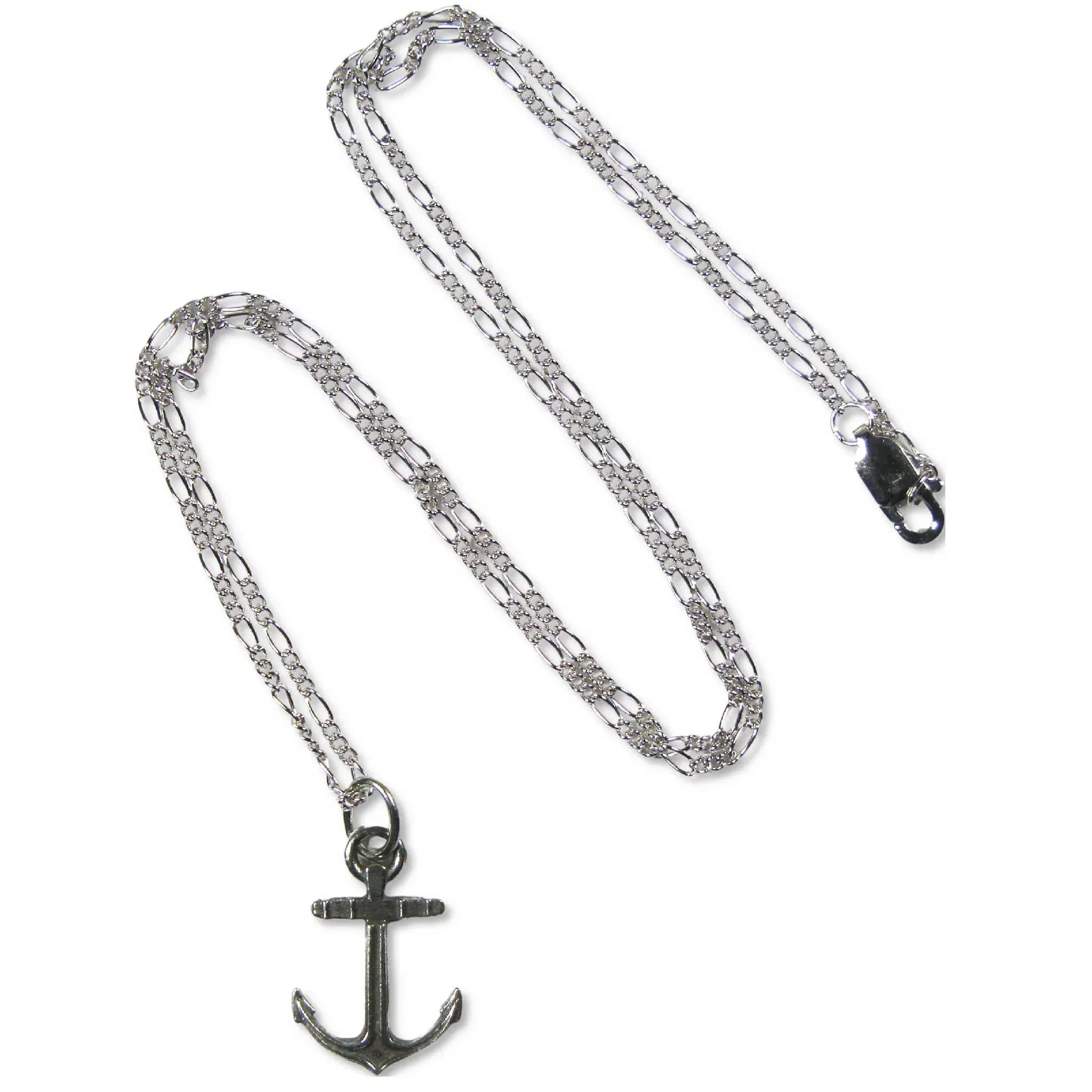 Anchor Pewter Pendant Necklace with Sterling Silver Chain