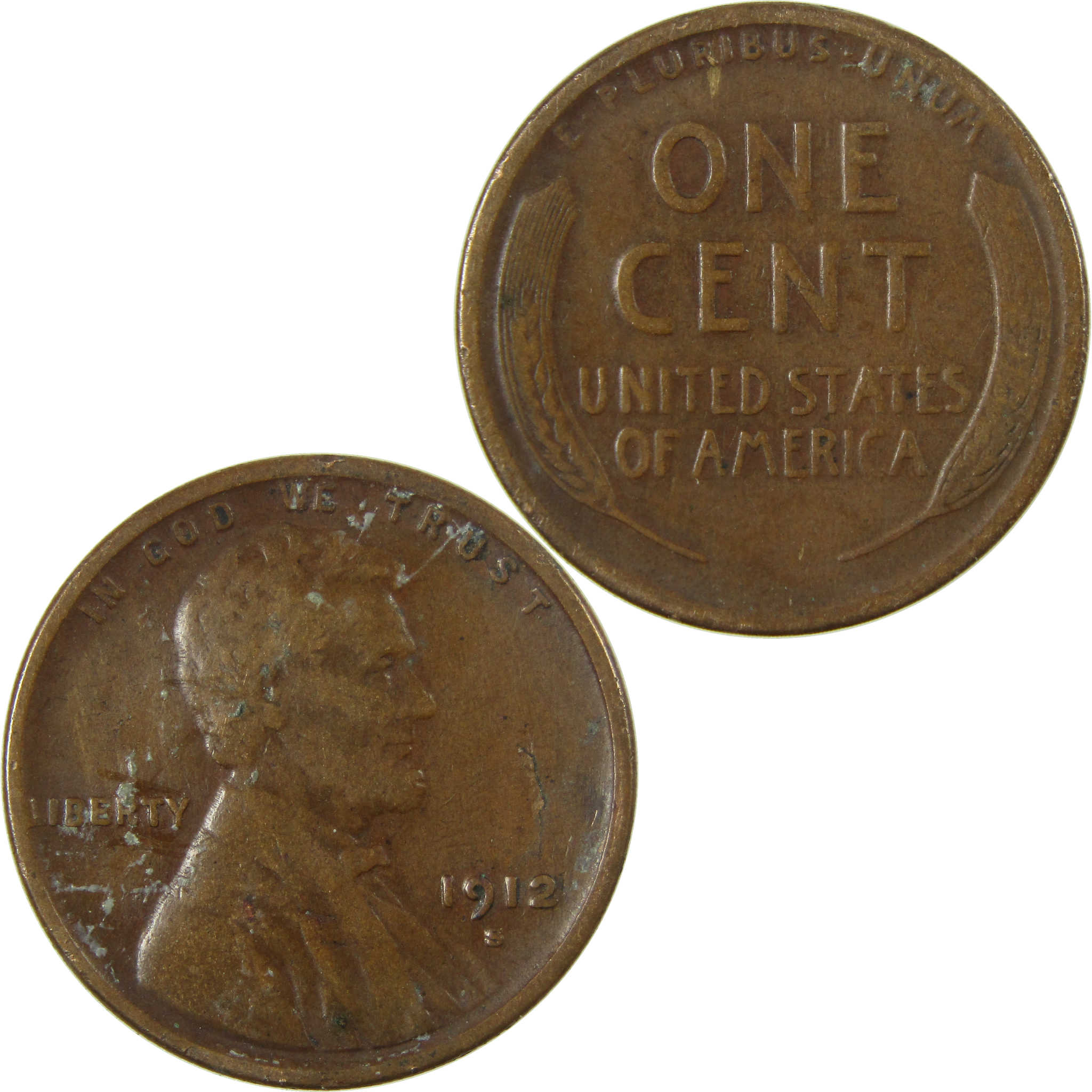 1912 S Lincoln Wheat Cent F Fine Penny 1c Coin SKU:I26854