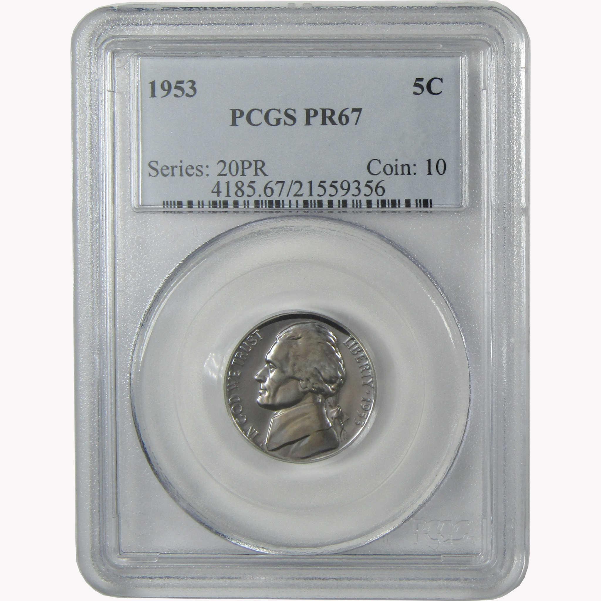 1953 Jefferson Nickel PR 67 PCGS Proof 5c Coin SKU:I26433