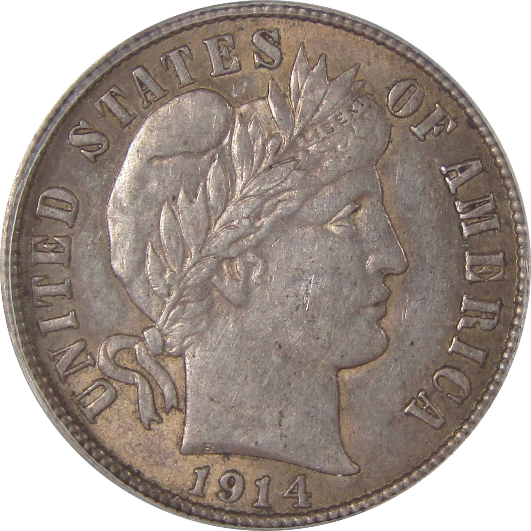1914 Barber Dime AU 58 ANACS Silver 10c Coin SKU:I17878