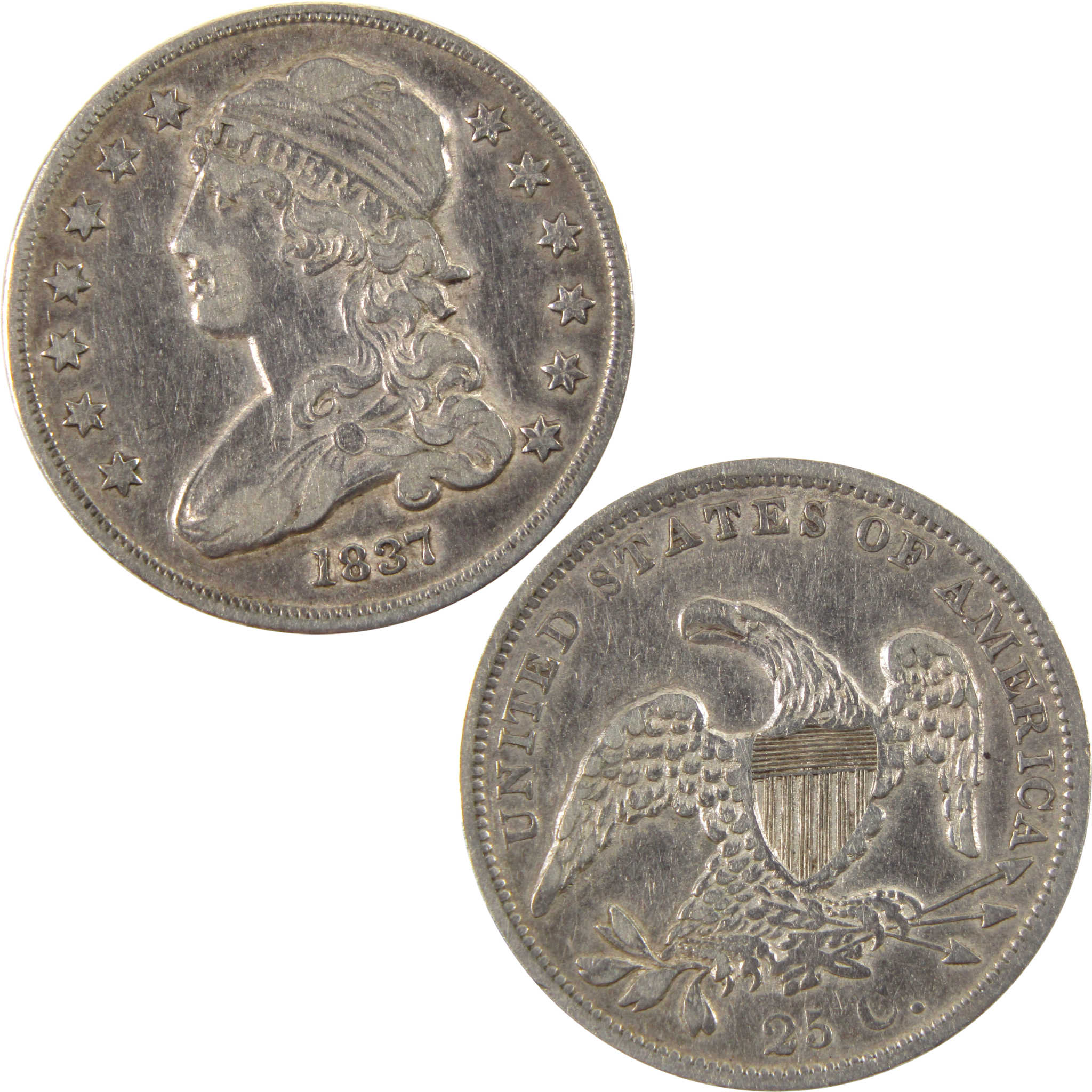 1837 Capped Bust Quarter XF EF Extremely Fine Details Silver SKU:I9964