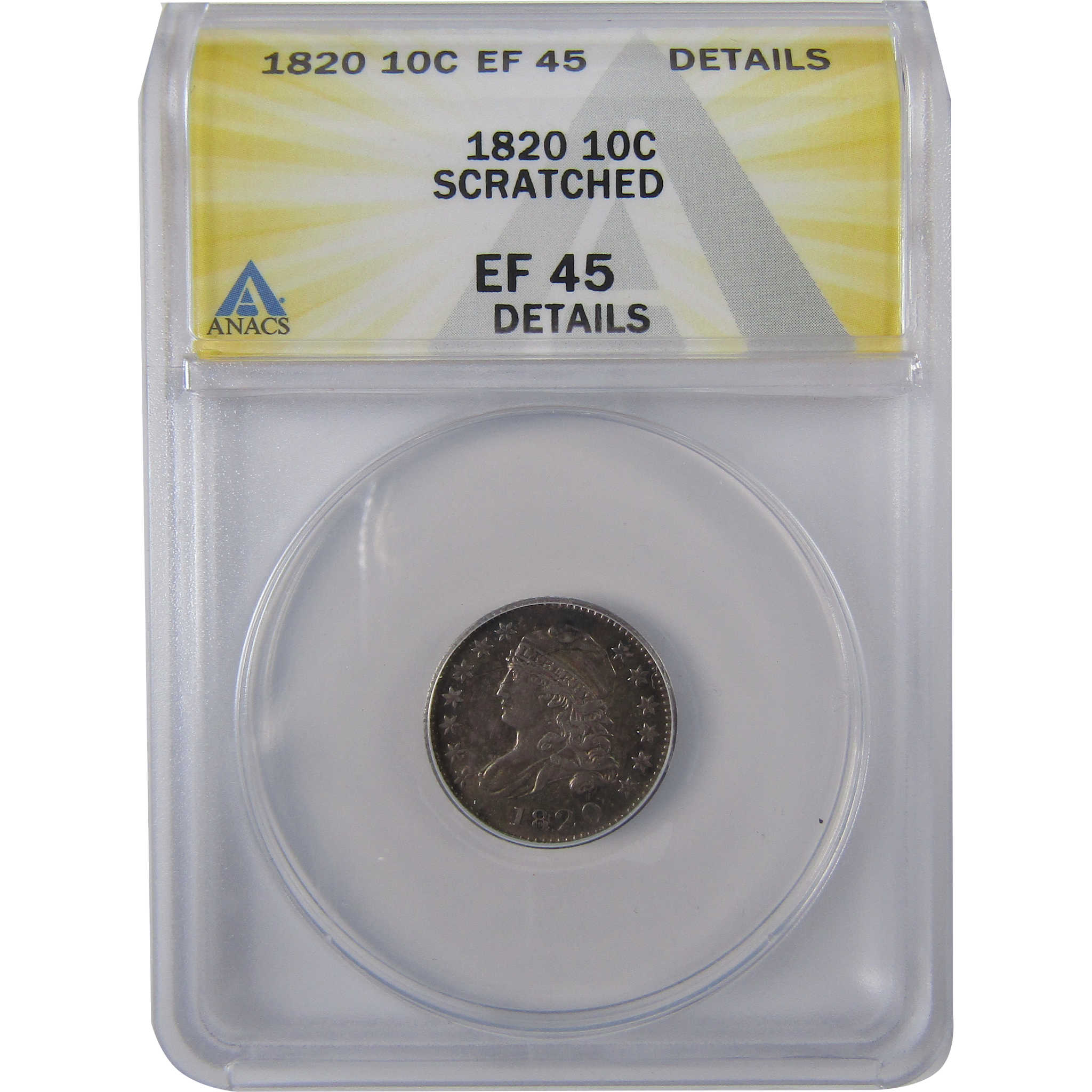 1820 Small 0 Capped Bust Dime EF 45 Details ANACS Silver SKU:I17684