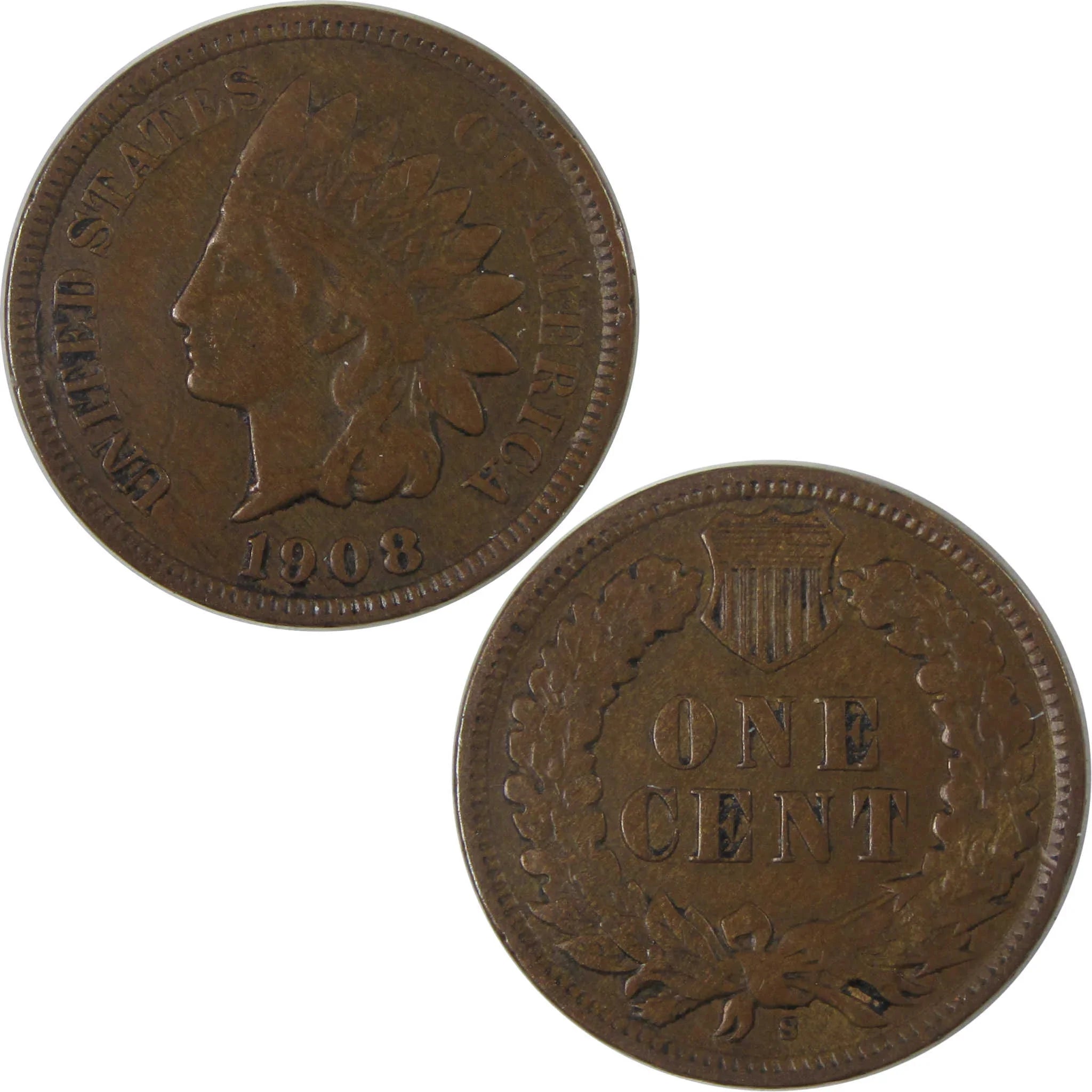 1908 S Indian Head Cent VF Very Fine Penny 1c Coin SKU:I18091