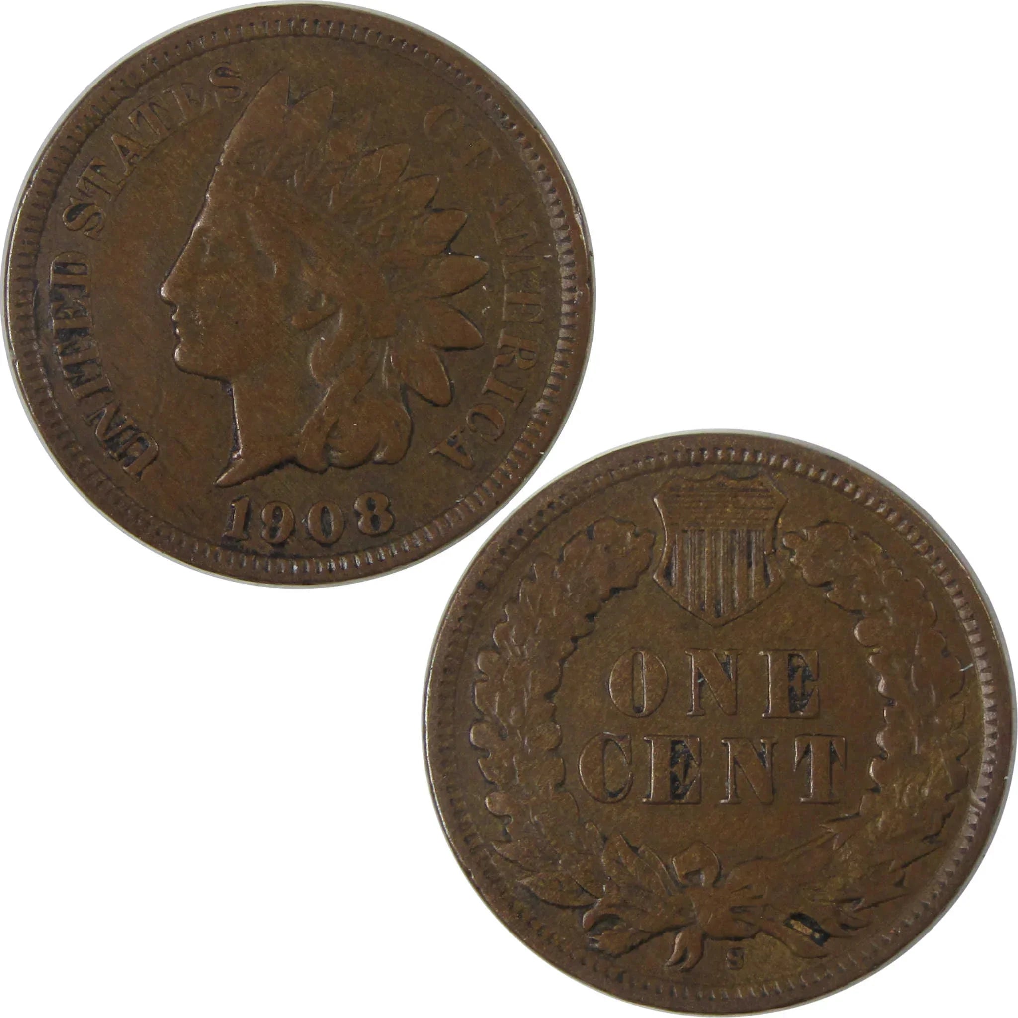 1908 S Indian Head Cent VF Very Fine Penny 1c Coin SKU:I18091