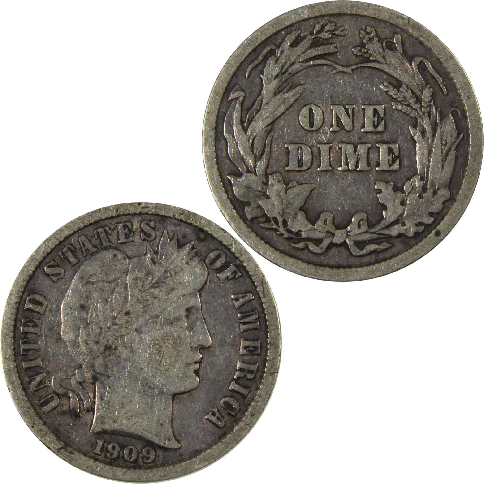 1909 Barber Silver Dime F Fine Details 10c Coin Collectible SKU:CP1037