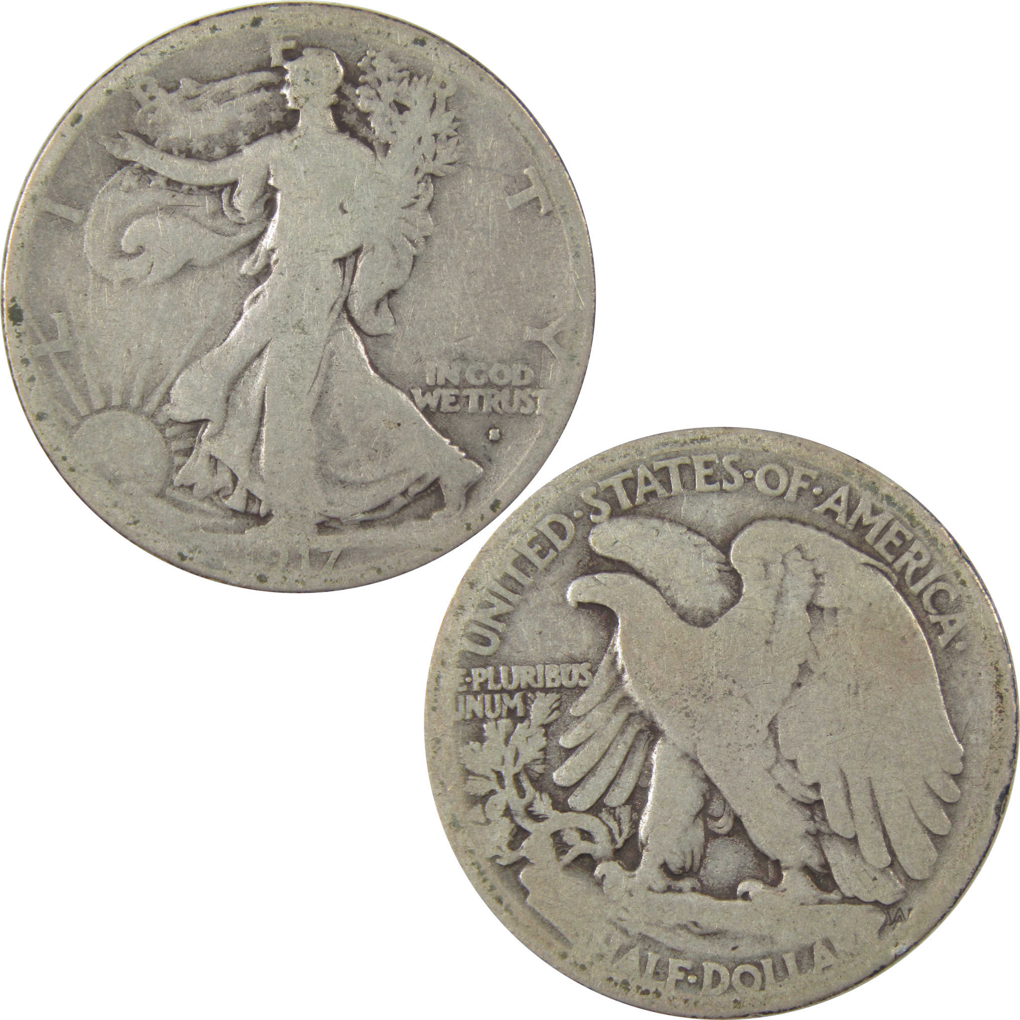 1917 S Obverse Liberty Walking Silver 50c AG About Good SKU:I24144
