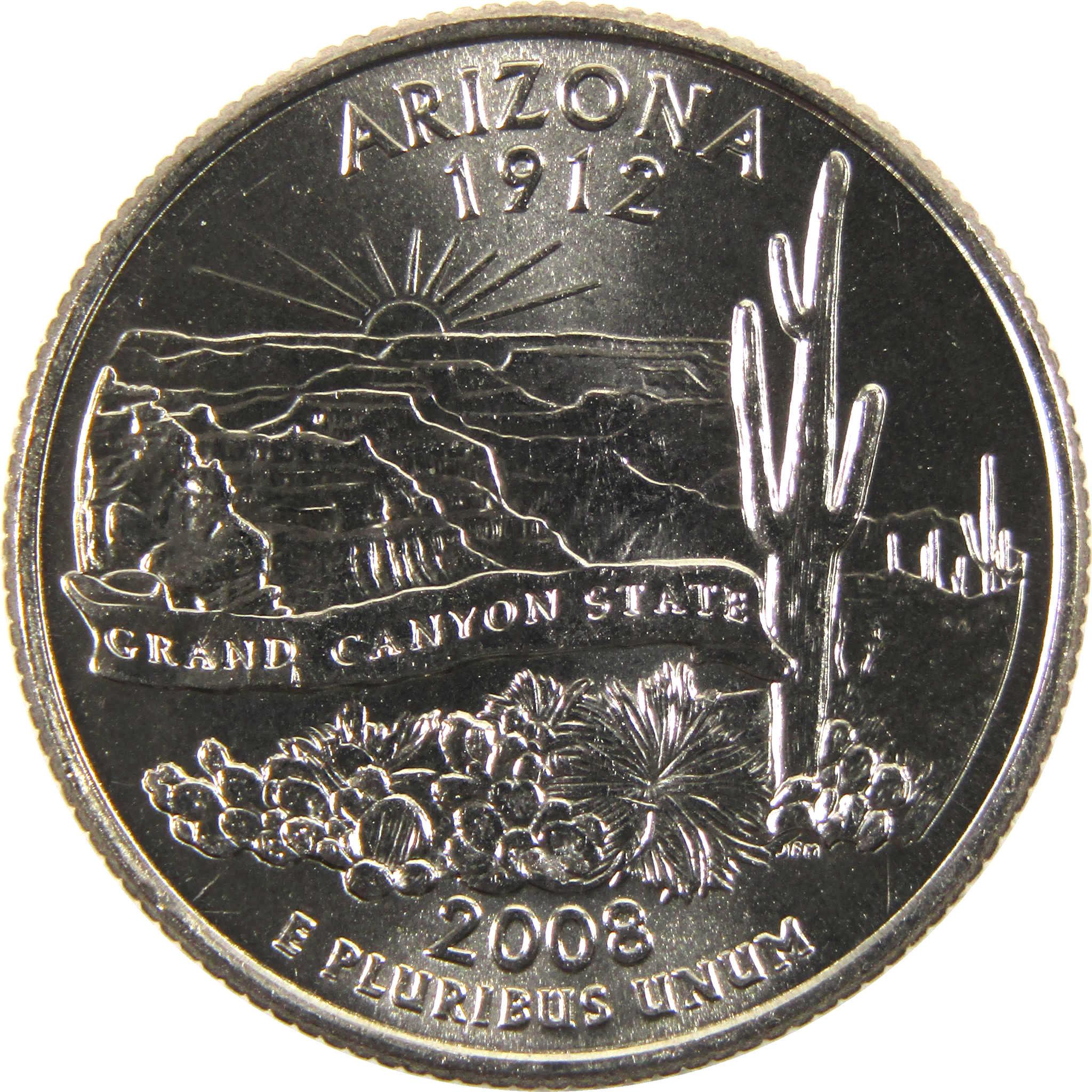 2008 D Arizona State Quarter BU Uncirculated Clad 25c Coin