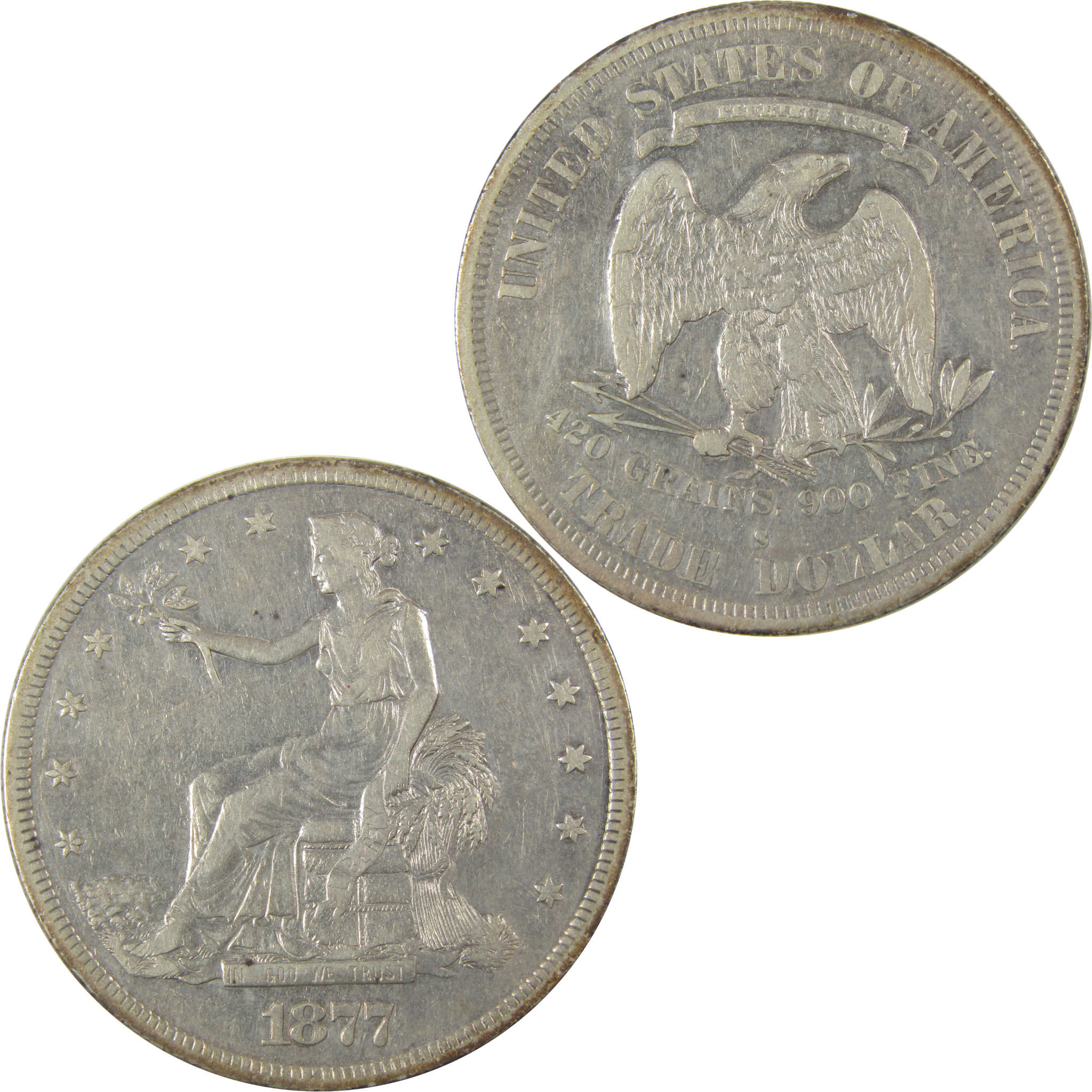 1877 S Trade Dollar VF Very Fine Details Silver $1 Coin SKU:I19704