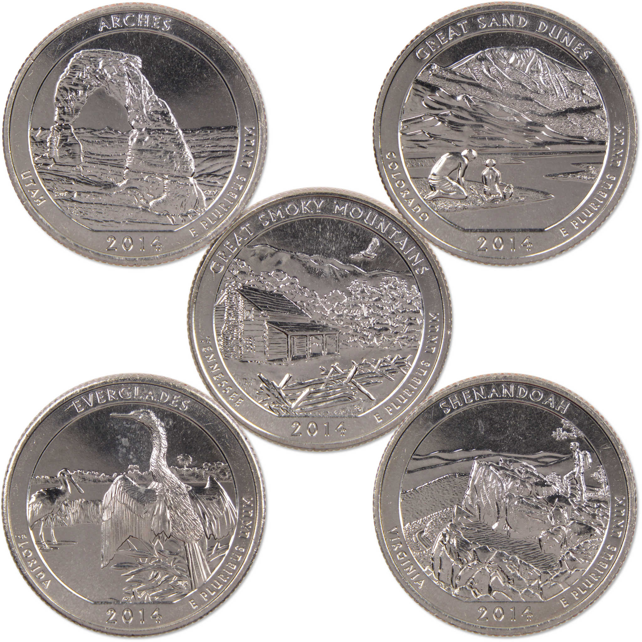 2014 S Quarter 5 Coin Set Clad Uncirculated Mint State 25c Collectible