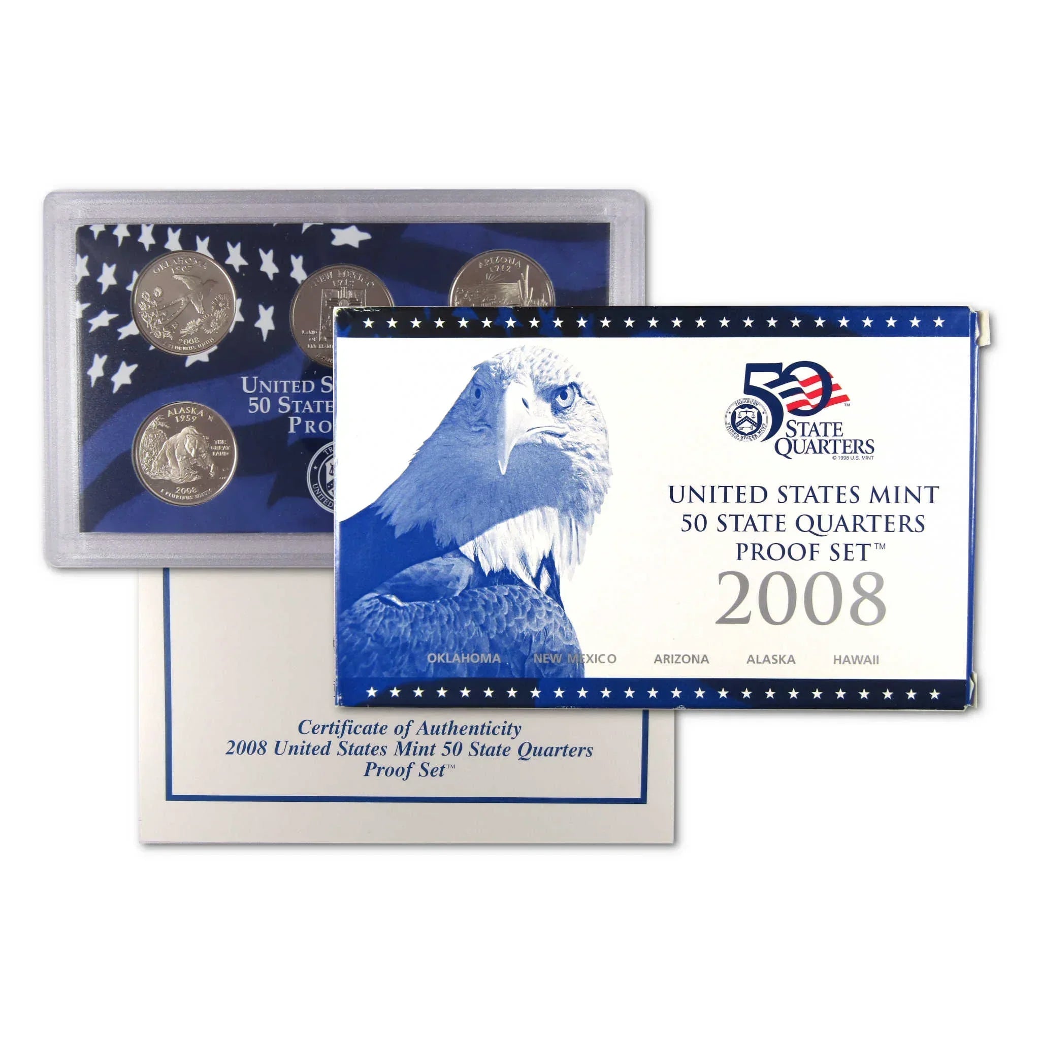 2008 United States Mint 50 State Quarters proof set with box and certificate
