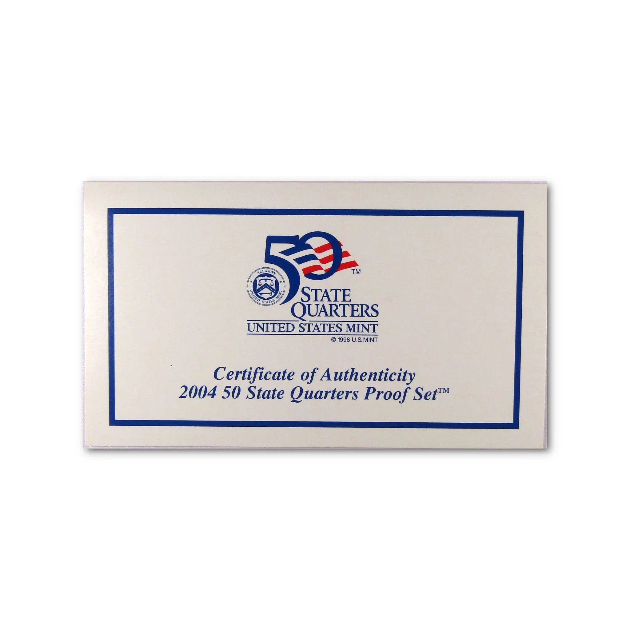 Certificate of authenticity for 2004 50 State Quarters Proof Set from United States Mint