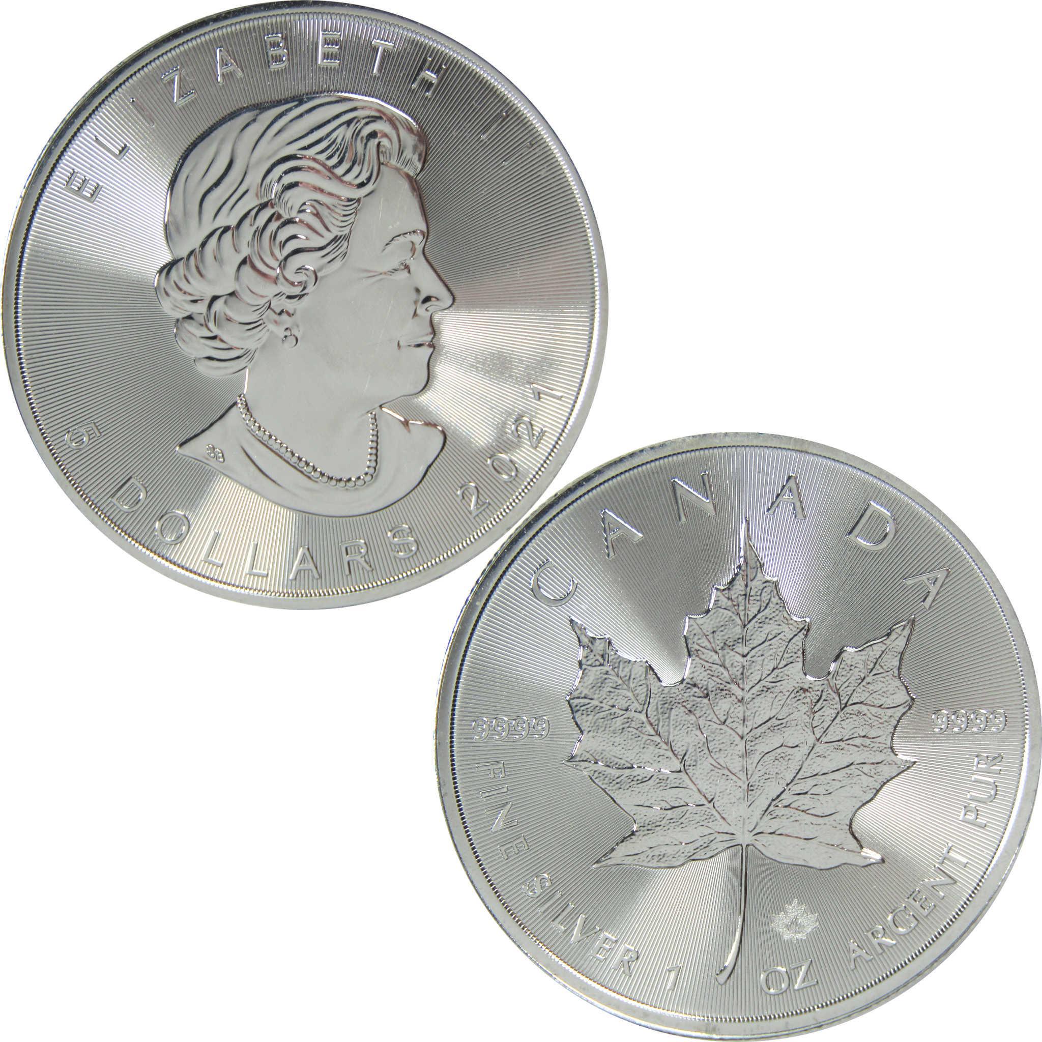 2021 Canadian Maple Leaf Uncirculated 1 oz .9999 Silver Bullion $5
