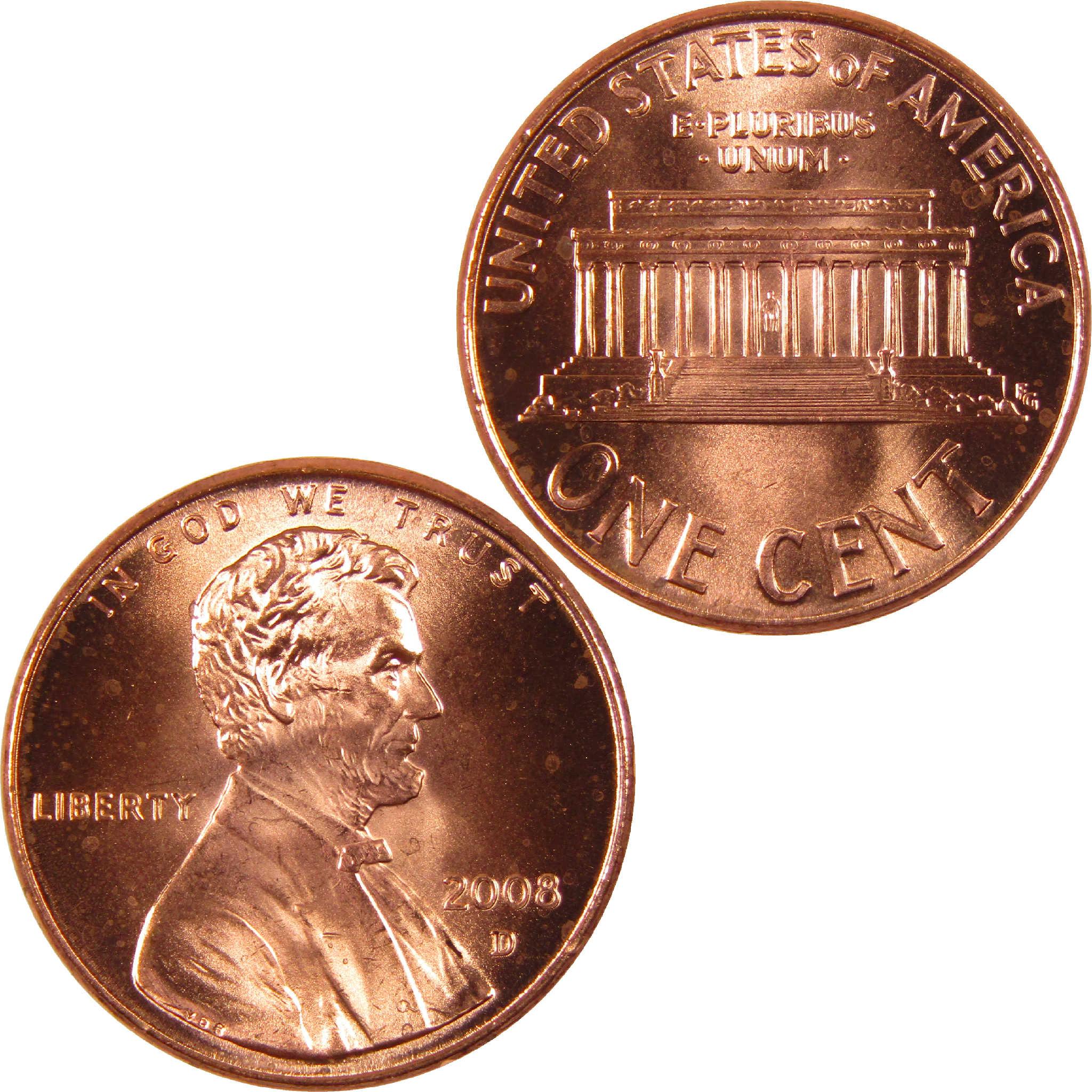 2008 Lincoln penny showing obverse and reverse, collectible US one cent coin.