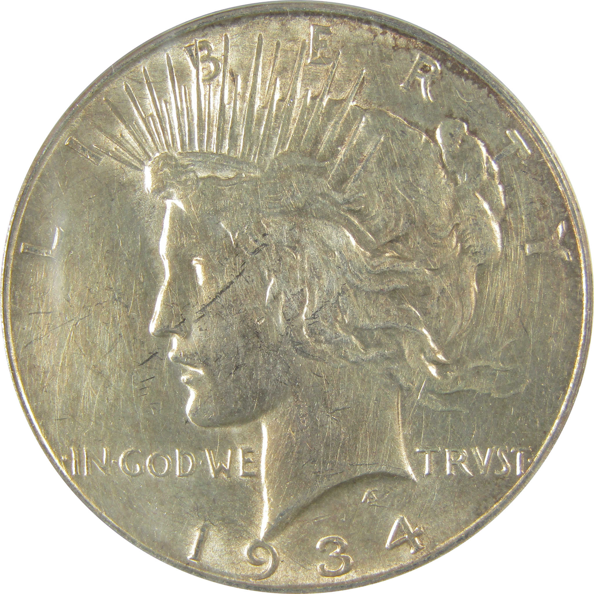 1934 D Peace Dollar AU 50 Details ANACS Silver $1 Coin SKU:I21573