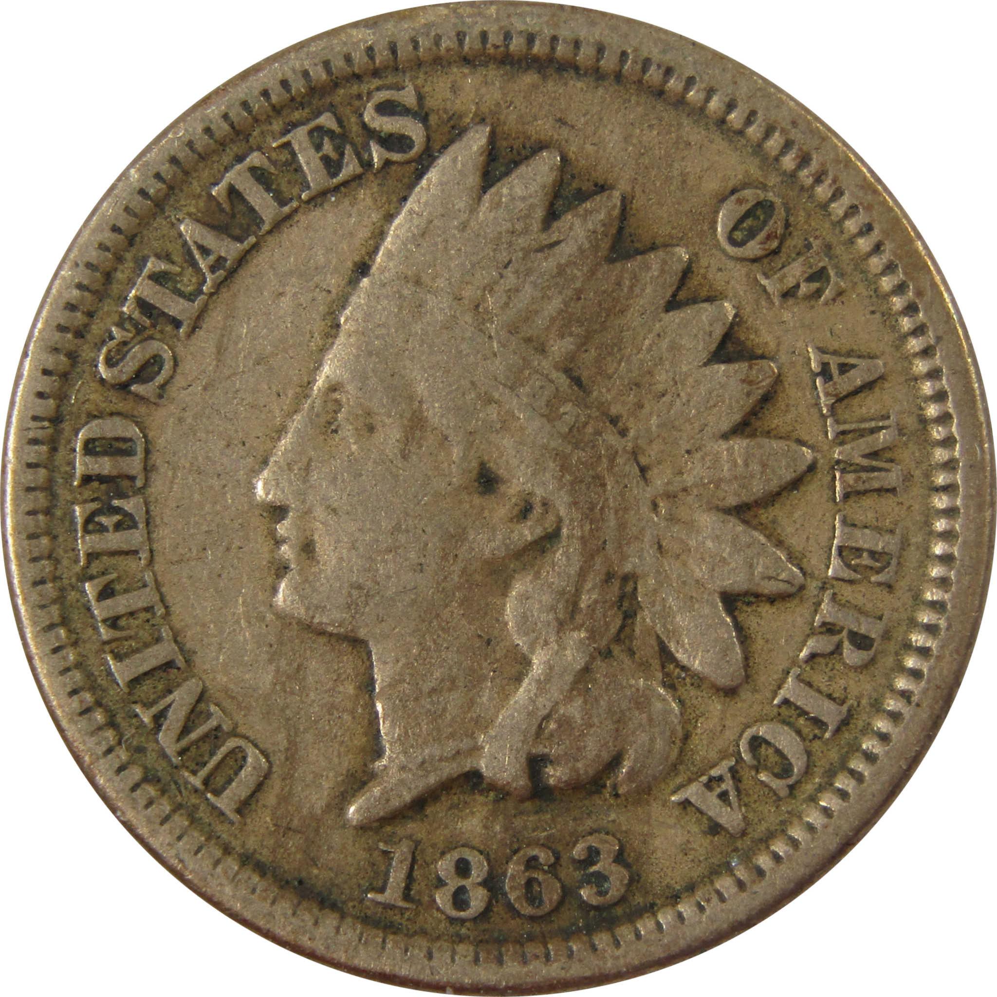 1863 Indian Head Cent VG Very Good Details Penny 1c Coin SKU:CP1239