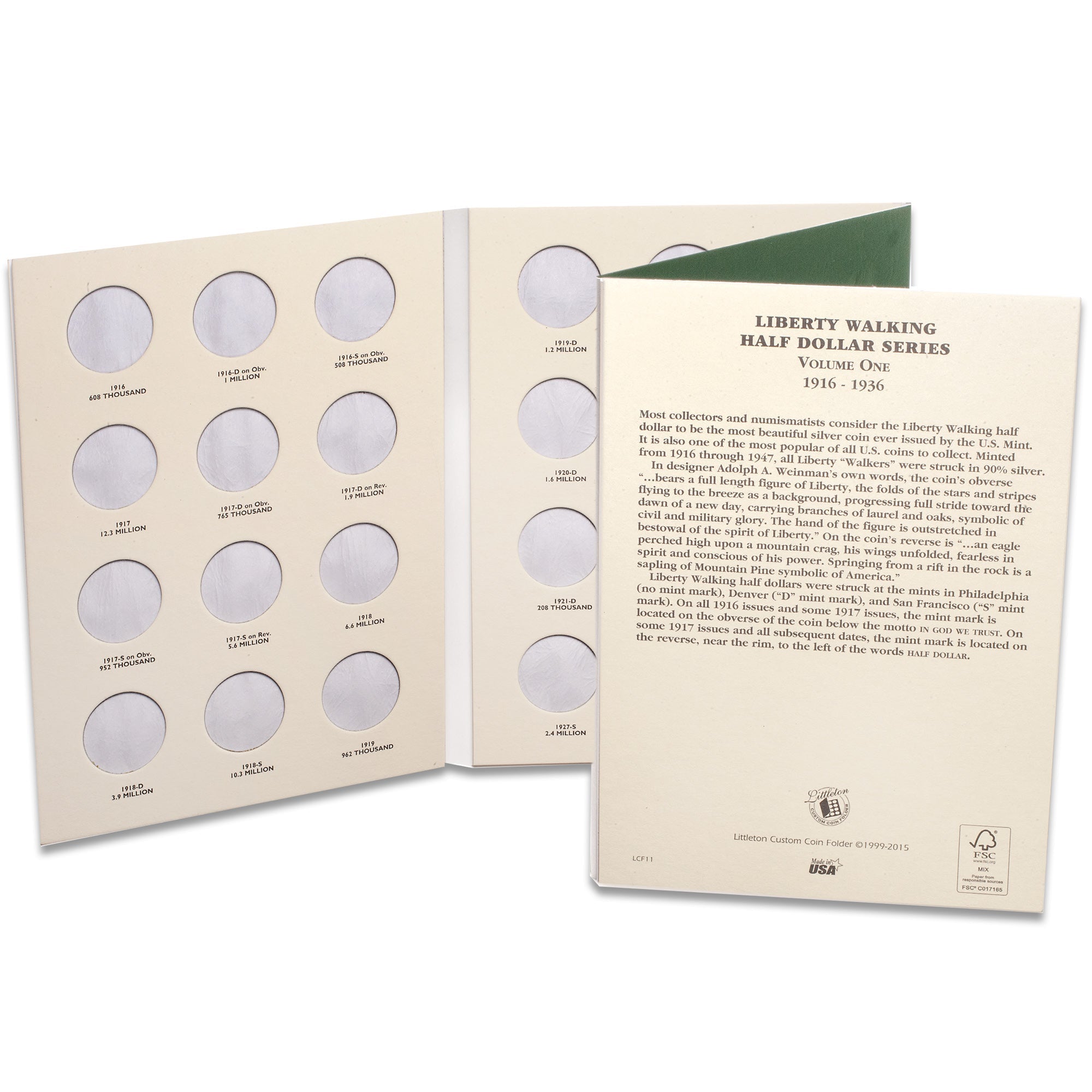 1916-1936 Liberty Walking Half Dollar Folder Volume 1 Littleton Coin