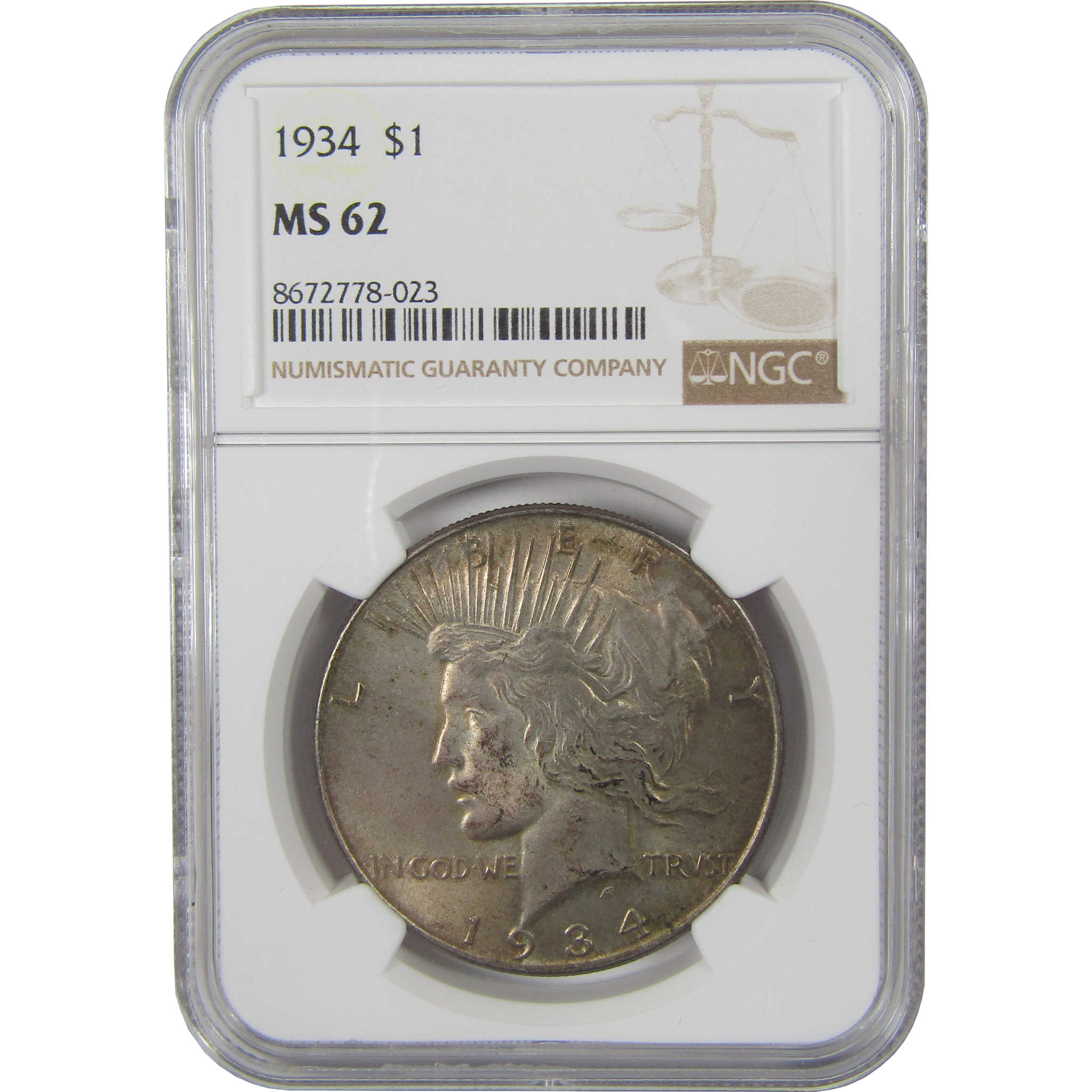 1934 Peace Dollar MS 62 NGC Silver Uncirculated $1 Coin SKU:I23821