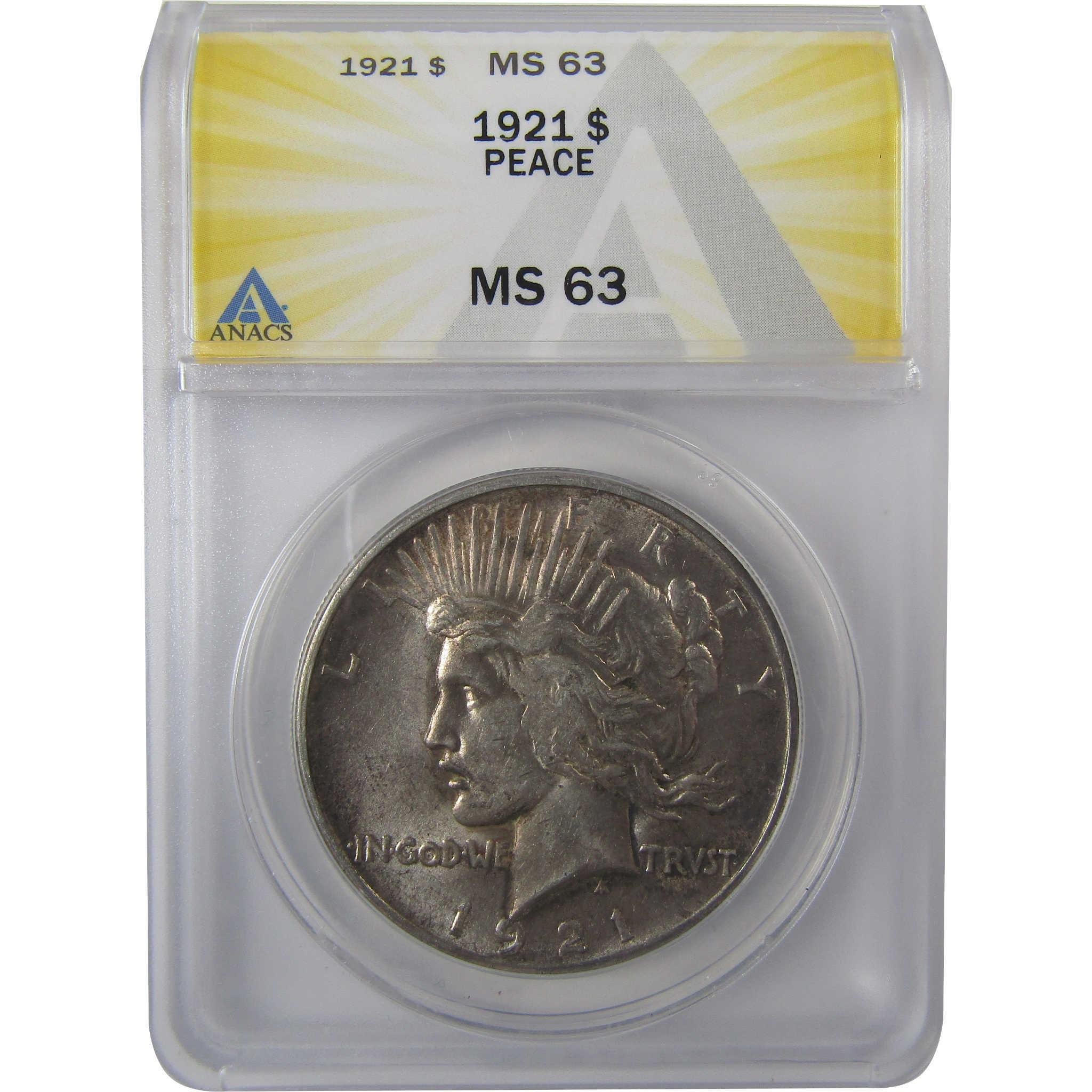 1921 High Relief Peace Dollar MS 63 ANACS Uncirculated SKU:I25031