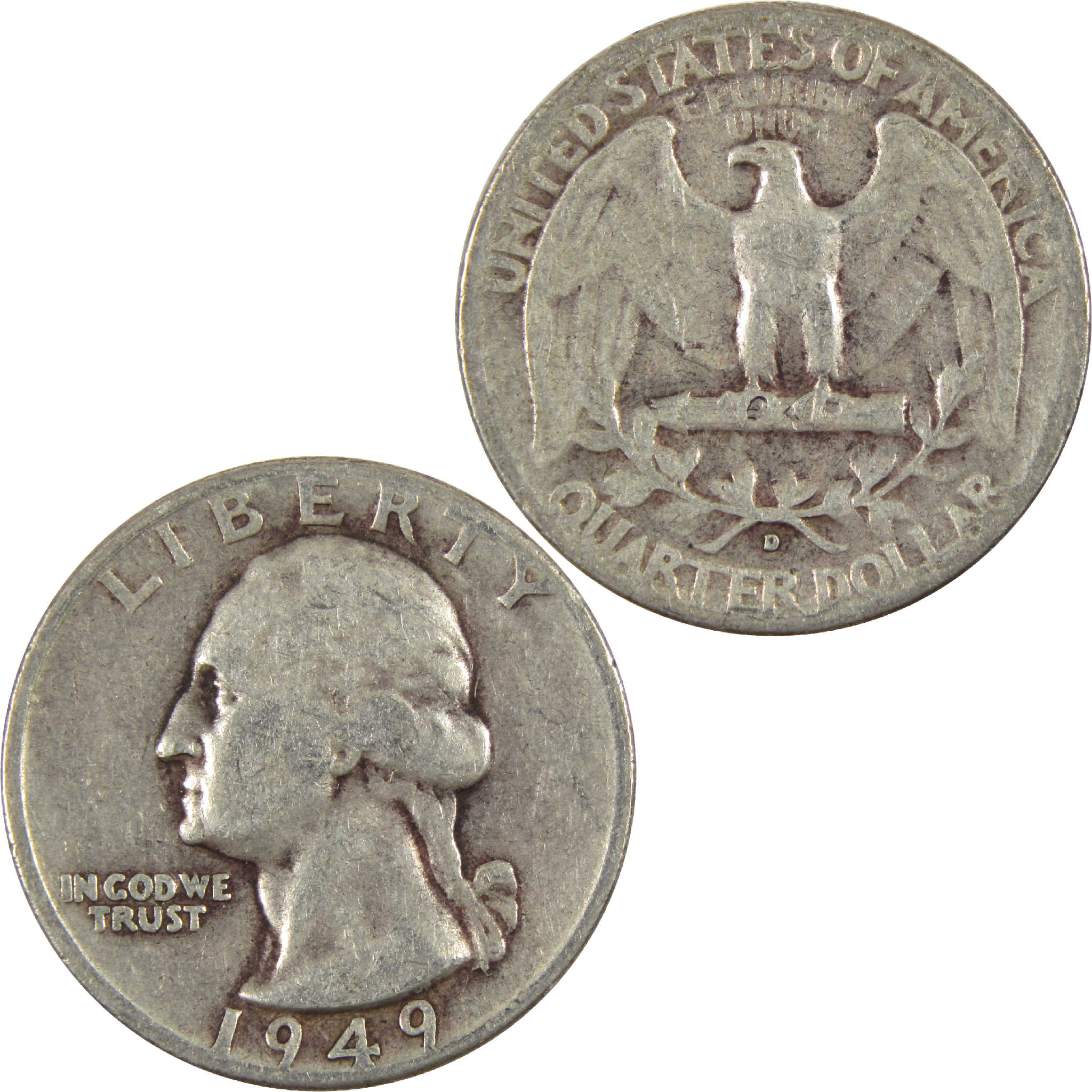 1949 D Washington Quarter G Good Silver 25c Coin