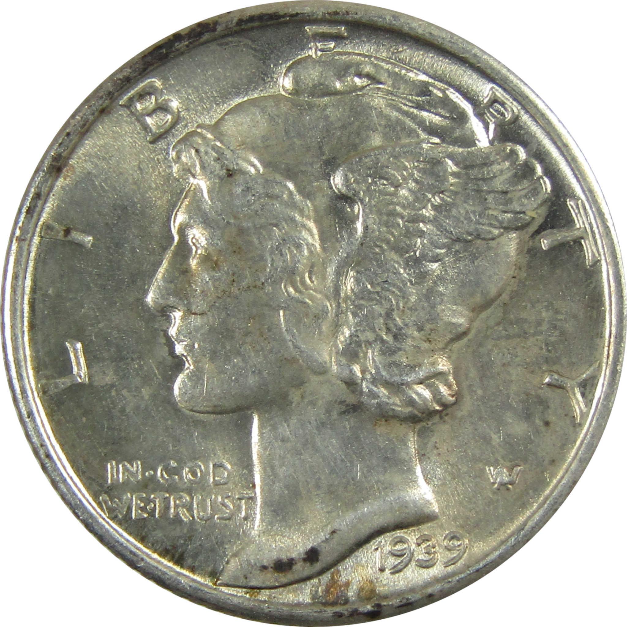 1939 Mercury Silver Dime AU About Uncirculated 10c Coin SKU:CP347