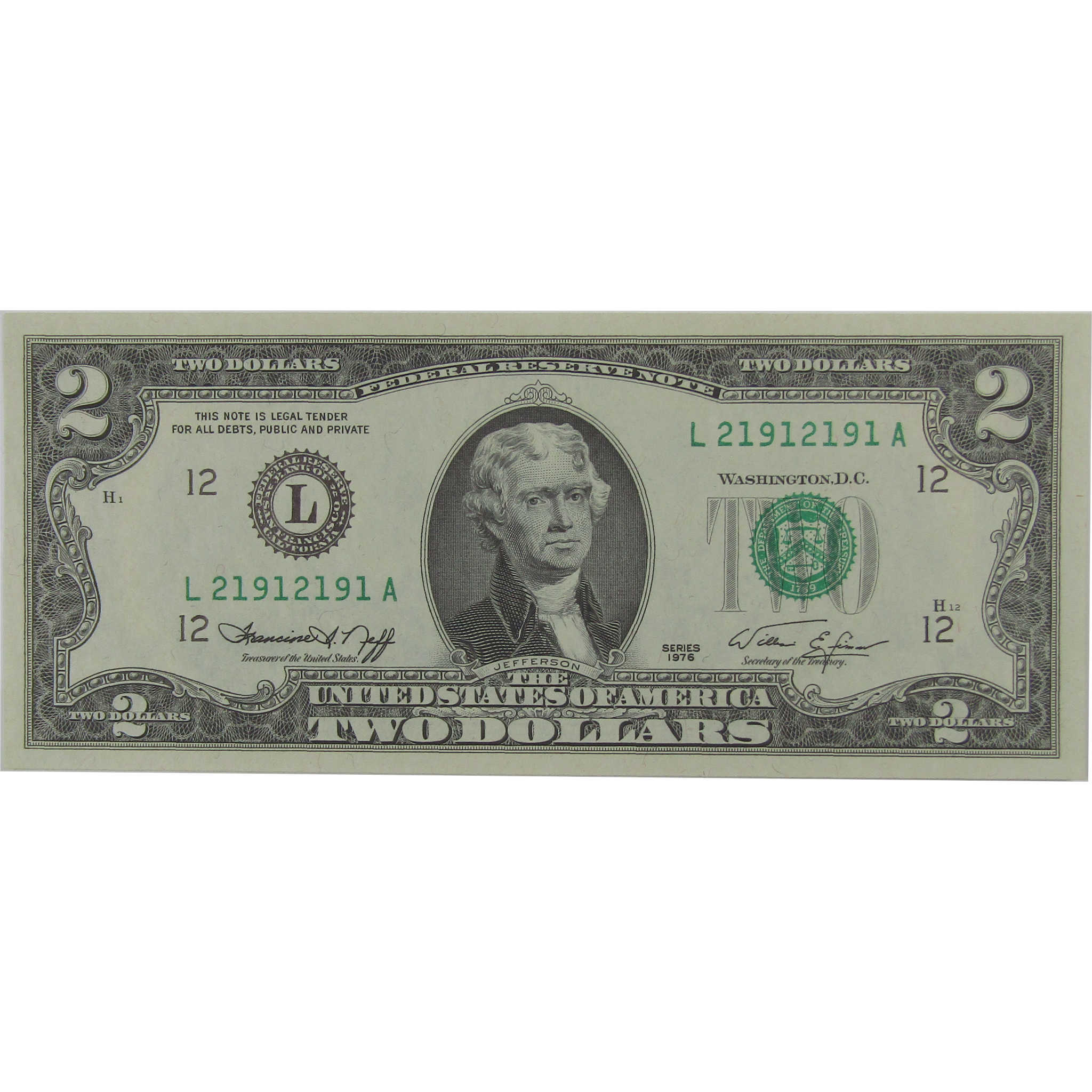 1976 $2 Federal Reserve Repeater Note CCU Choice Crisp Uncirculated