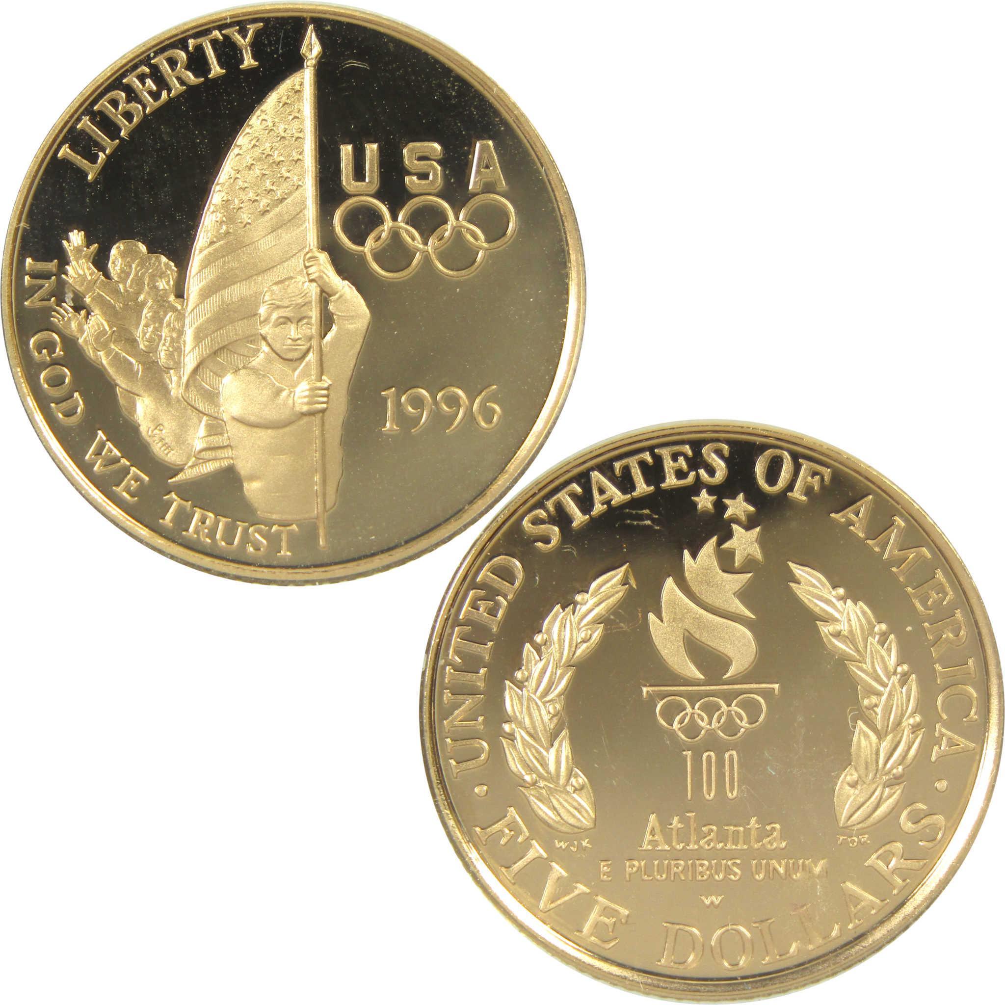 1996 W $5 Atlanta Olympics Flag Bearer Commemorative Gold Proof Coin