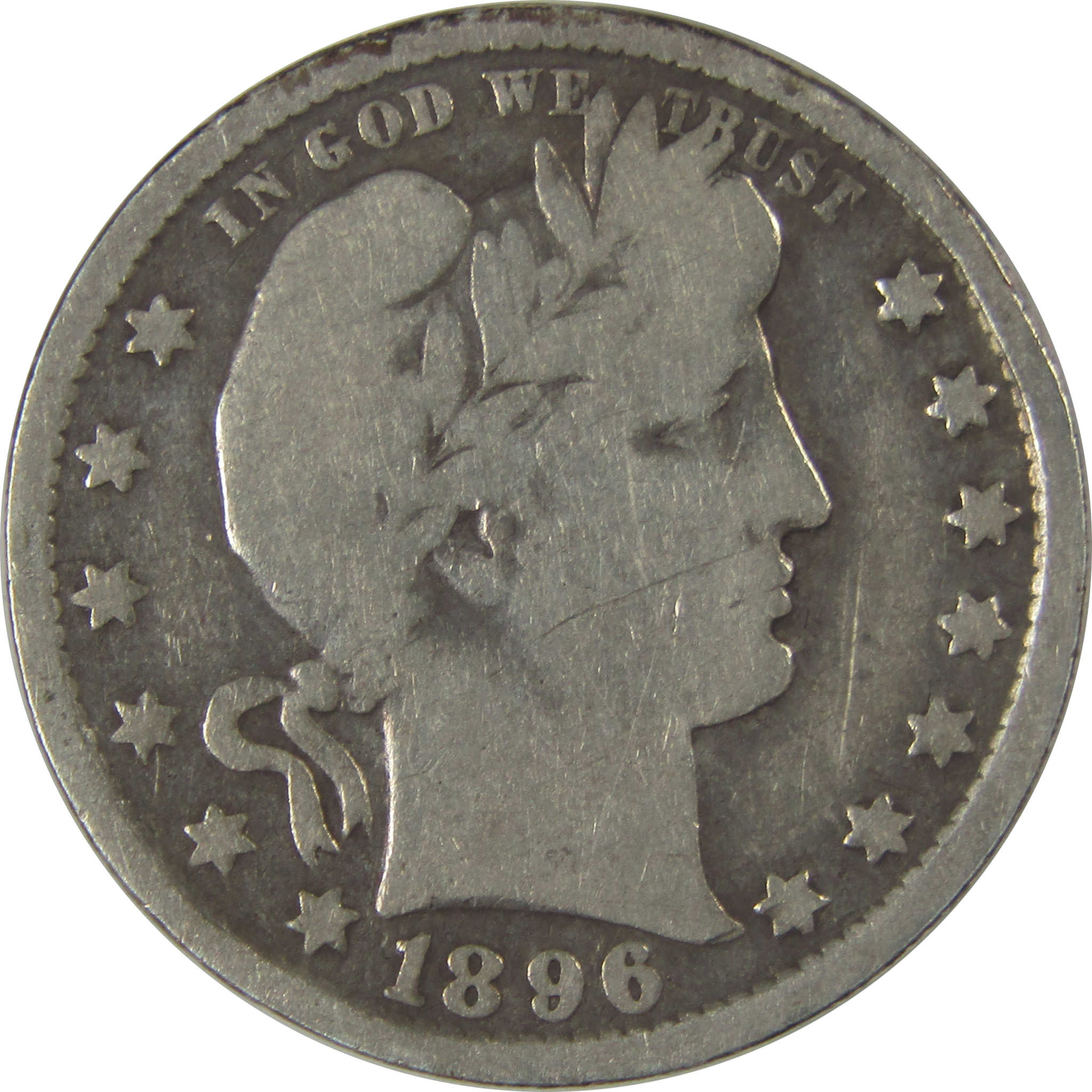 1896 O Barber Quarter VG Very Good Details Silver 25c Coin SKU:I22619
