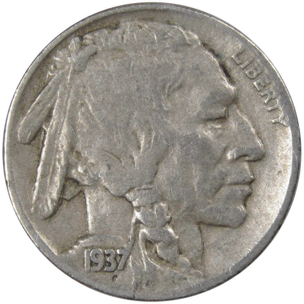 1937 D Indian Head Buffalo Nickel F Fine 5c Coin Collectible