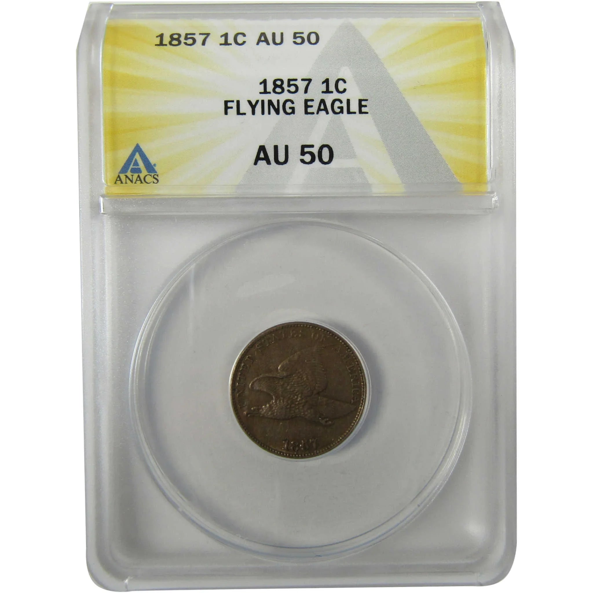 1857 Flying Eagle Cent AU 50 ANACS Penny 1c Coin SKU:I27981