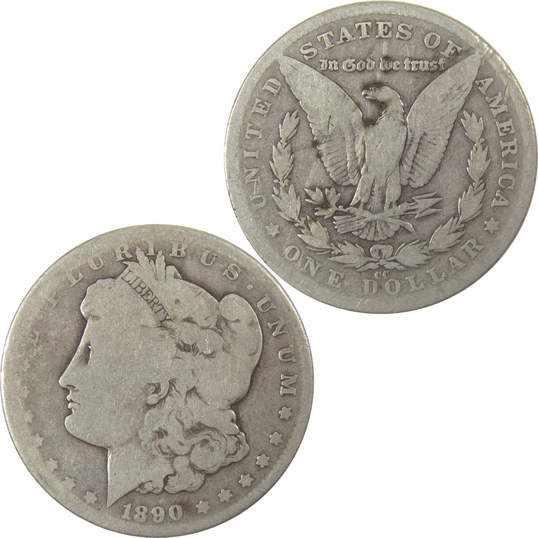 1890 CC Morgan Silver Dollar G Good $1 Coin Collectible SKU:I23388 - Morgan coin - Morgan silver dollar - Morgan silver dollar for sale - Profile Coins & Collectibles