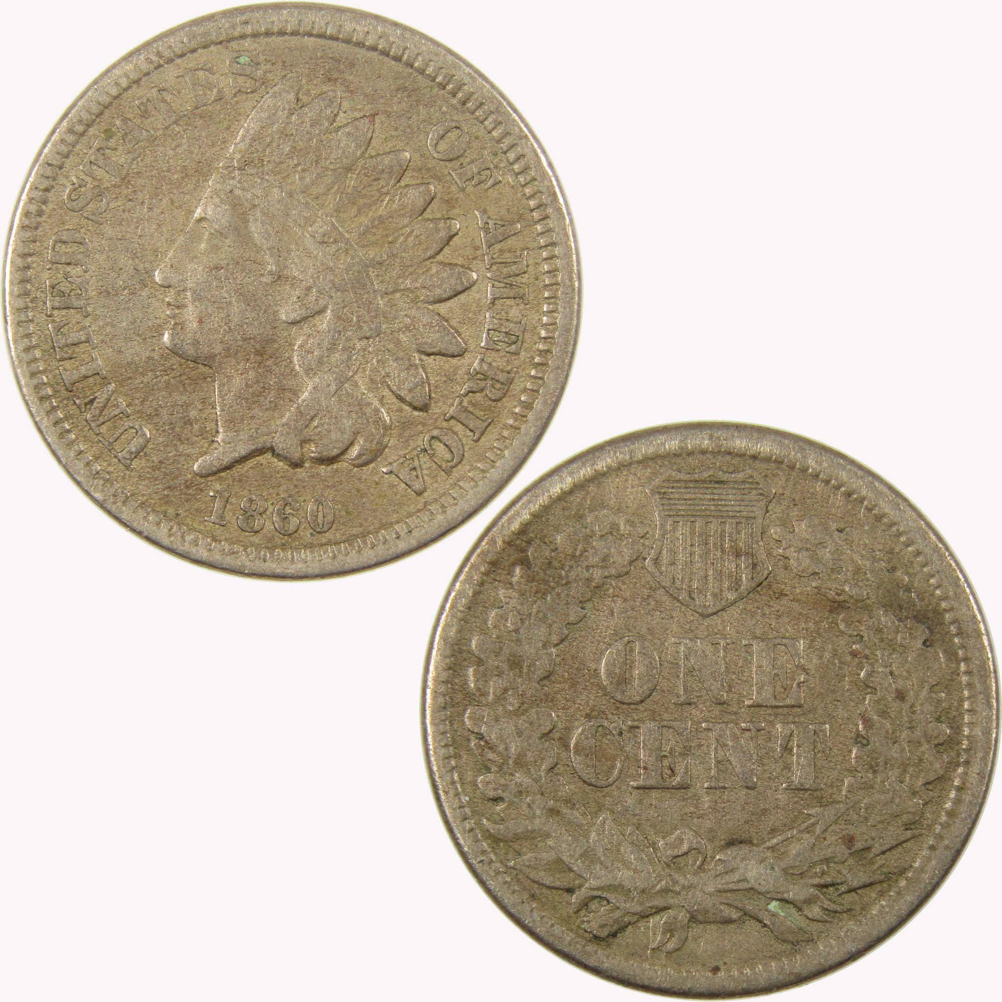1860 Indian Head Cent F Fine Details Penny 1c Coin SKU:CP1068