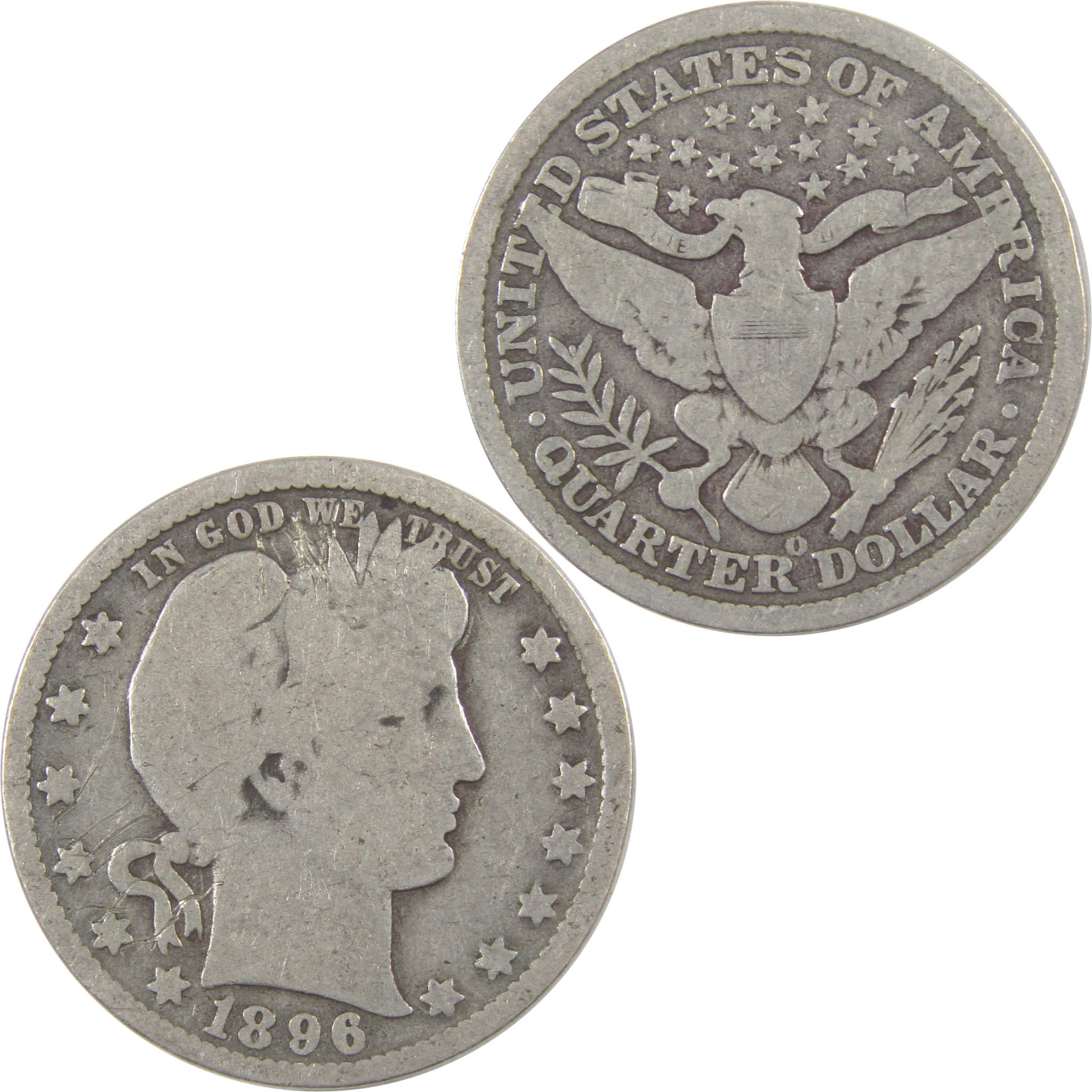 1896 O Barber Quarter G Good Details Silver 25c Coin SKU:I17948