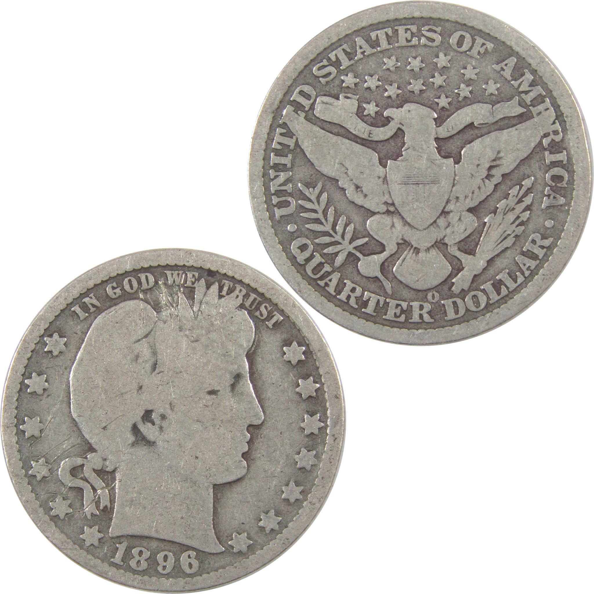 1896 O Barber Quarter G Good Details Silver 25c Coin SKU:I17948