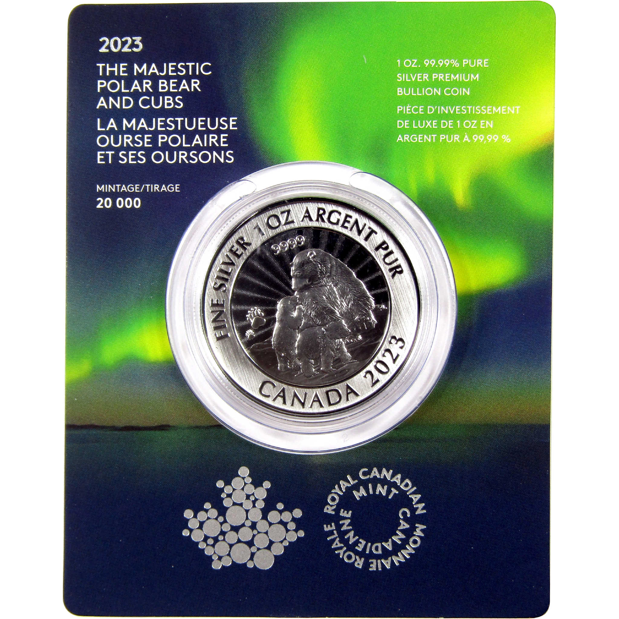 2023 Canada $5 1 oz Silver Majestic Polar Bear and Cubs Uncirculated