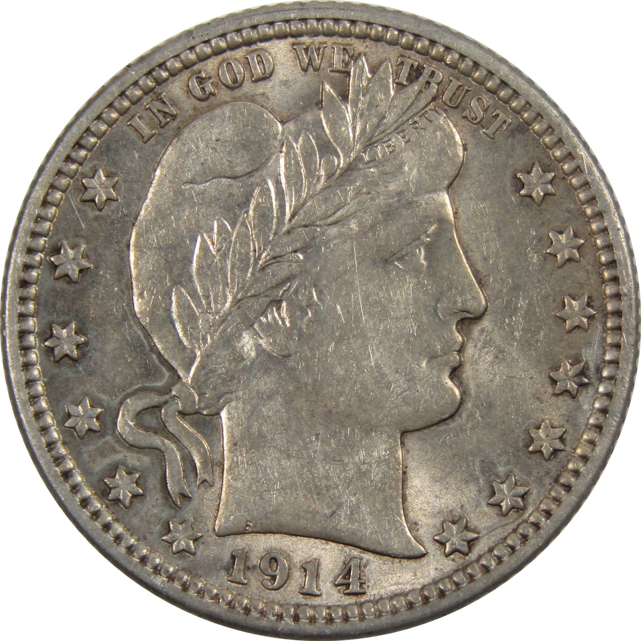 1914 Barber Quarter Borderline Uncirculated 90% Silver 25c SKU:I8179