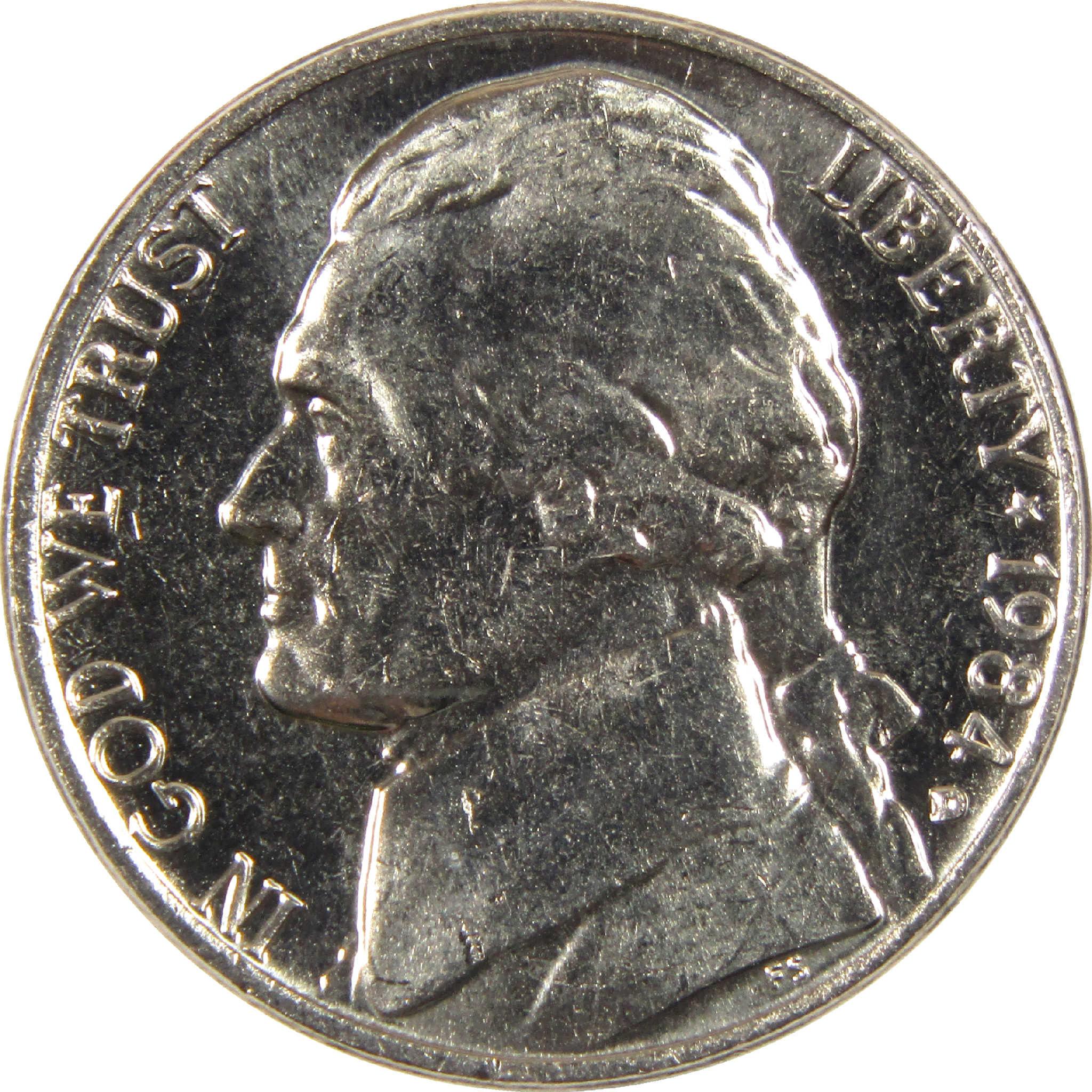 1984 Jefferson nickel coin obverse with profile portrait and inscriptions