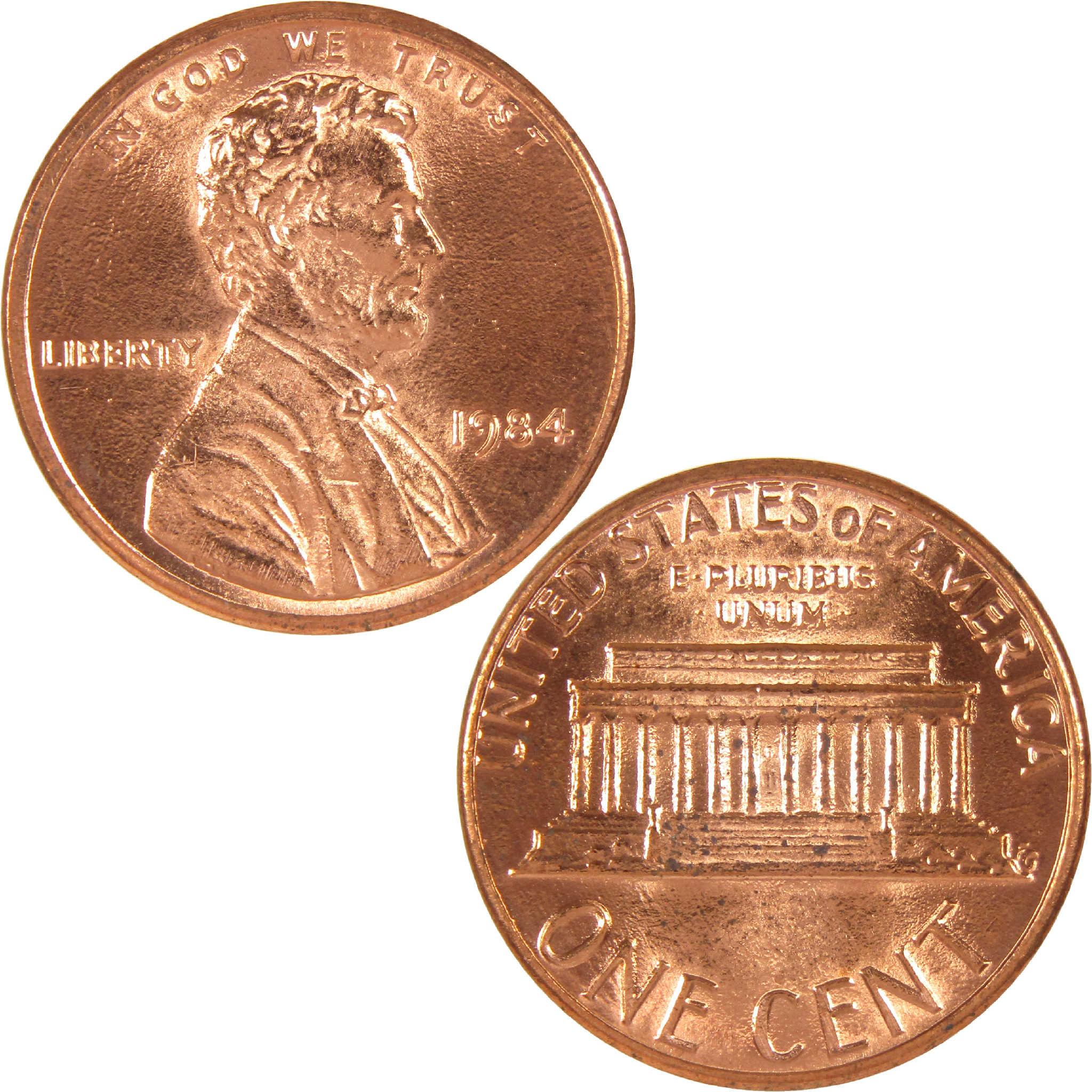 1984 Lincoln penny, collectible one cent coin showing obverse and reverse sides