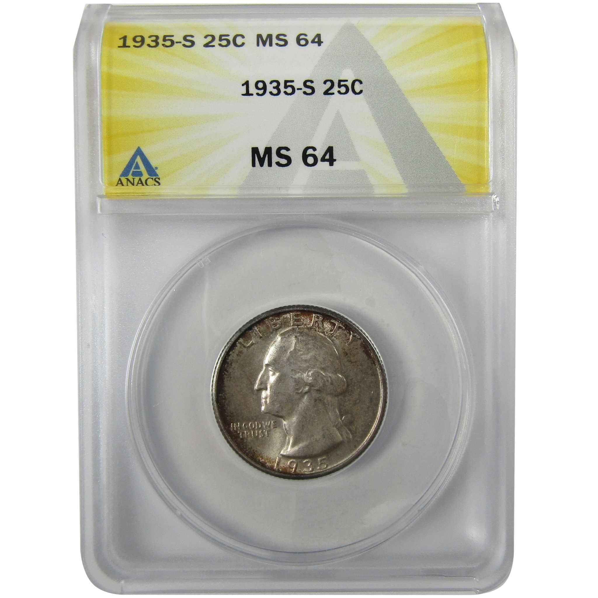 1935 S Washington Silver Quarter MS 64 ANACS Uncirculated SKU:I28005