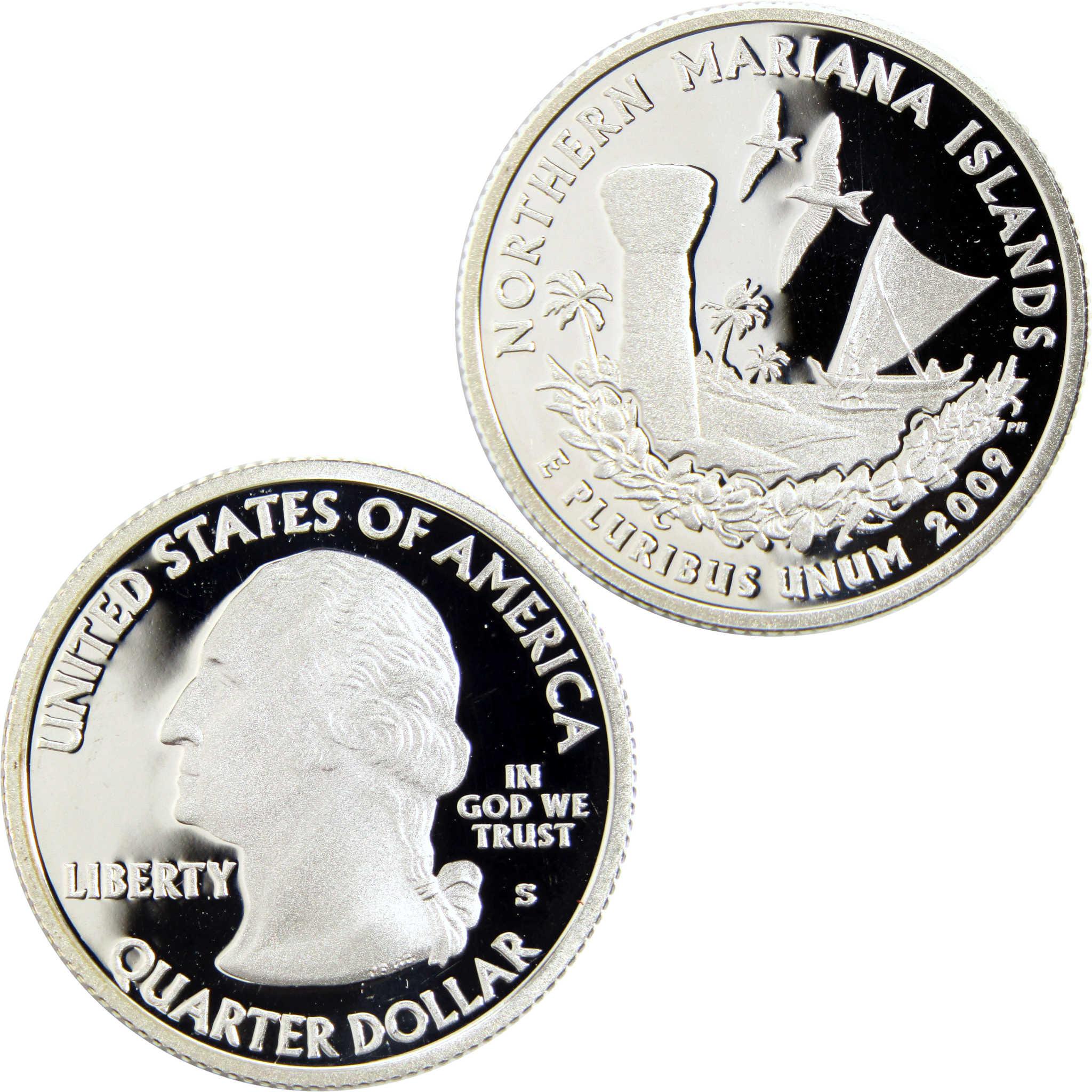 2009 Northern Mariana Islands proof quarter collectible coin, obverse and reverse sides visible
