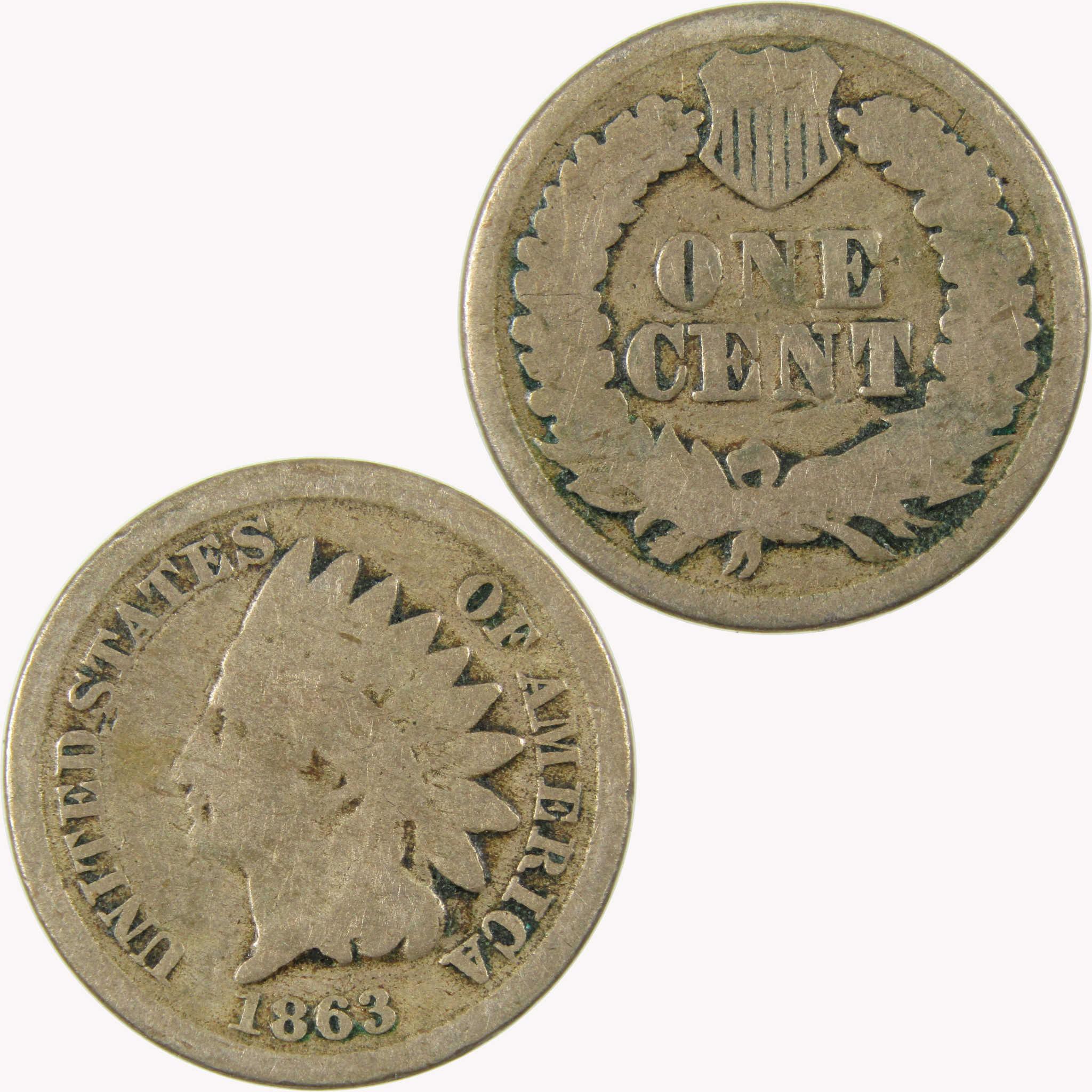 1863 Indian Head Cent AG About Good Penny 1c Coin SKU:CP1096