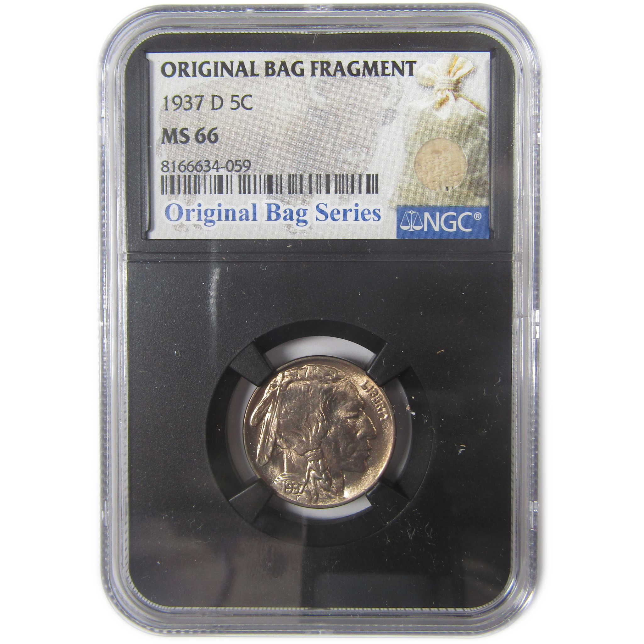 1937 D Buffalo Nickel MS 66 NGC 5c Original Bag Fragment SKU:I17413