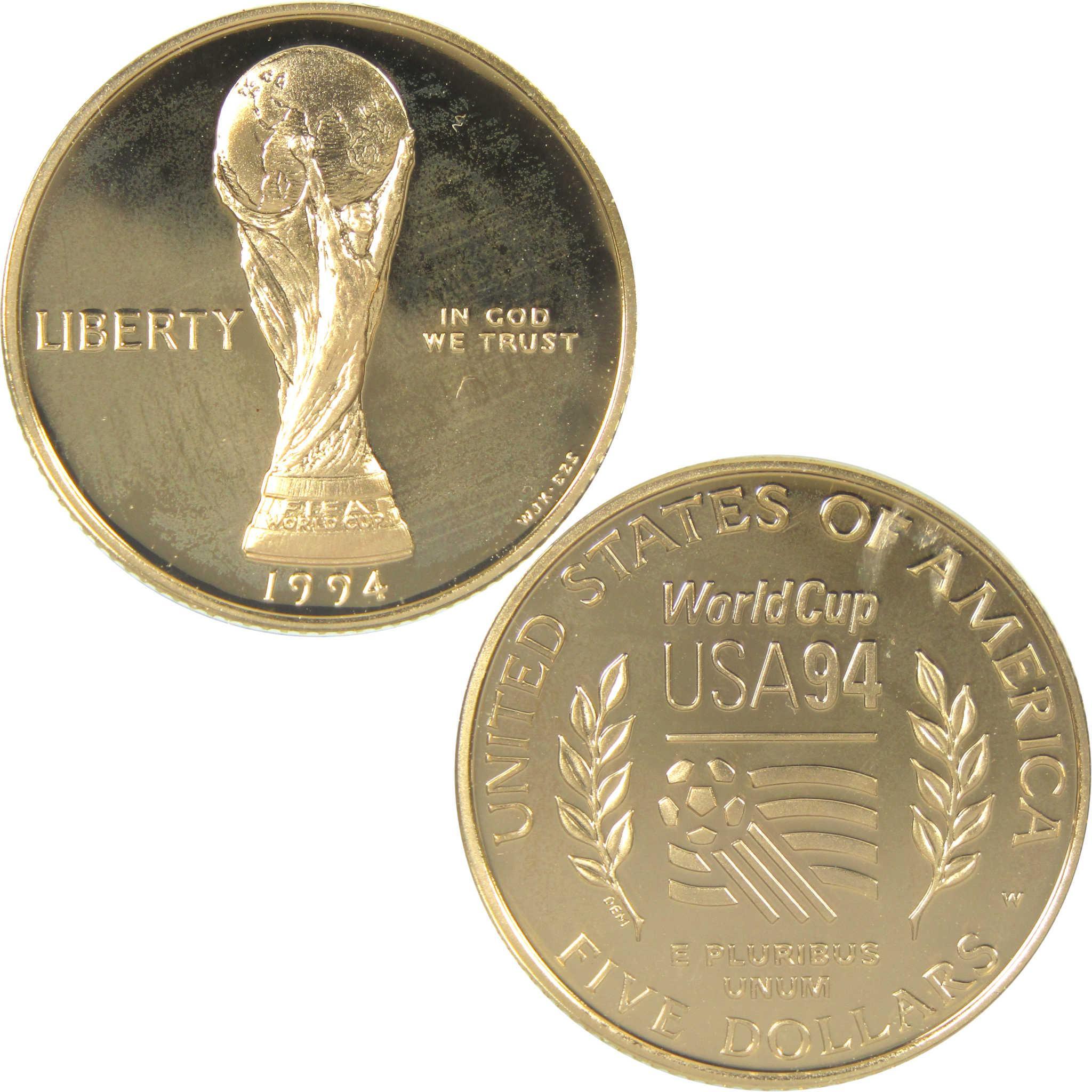 1994 W World Cup Tournament Commemorative Gold Proof $5 Coin
