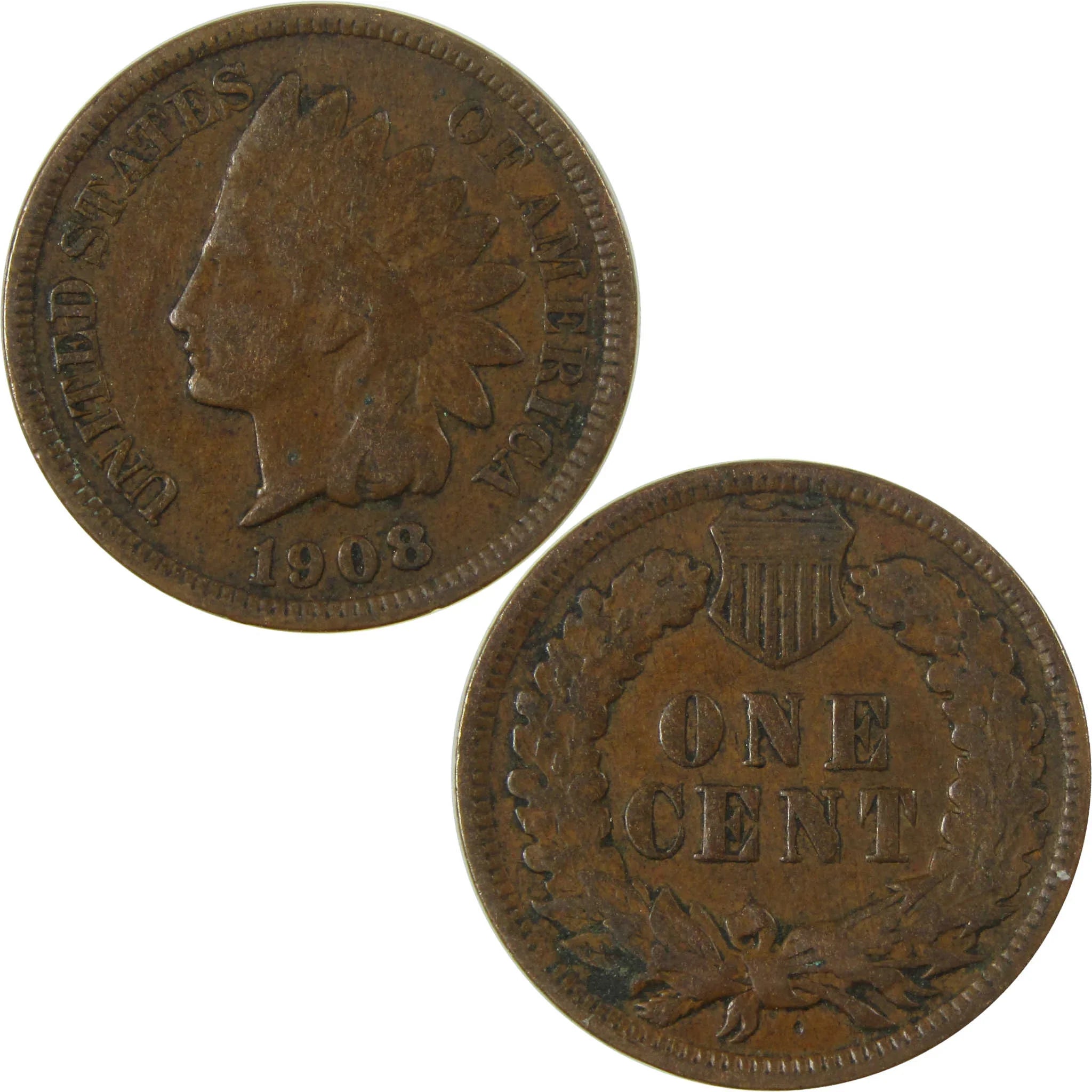 1908 Indian Head Cent F Fine Penny 1c Coin Collectible SKU:I26947