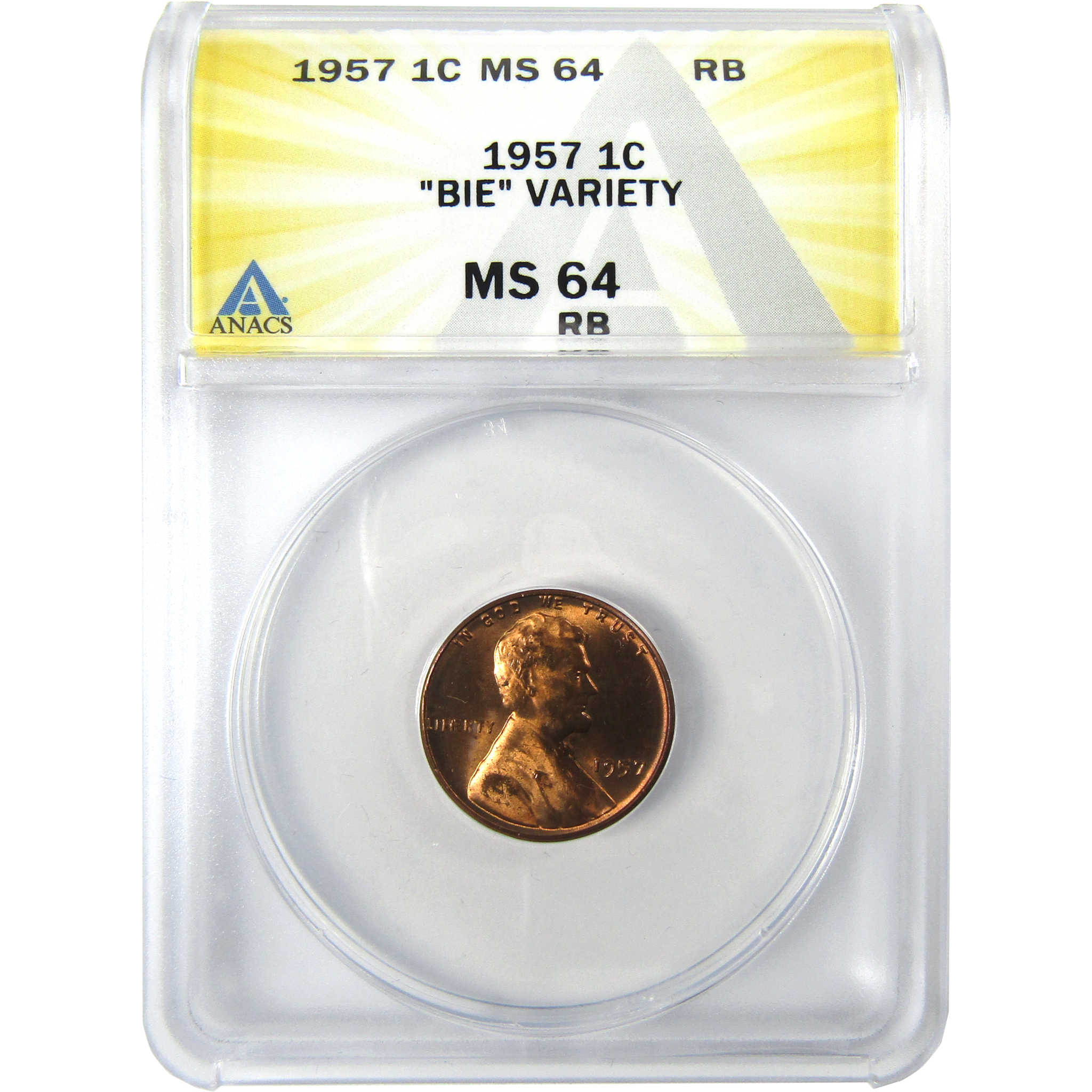 1957 BIE Variety Lincoln Wheat Cent MS 64 RB ANACS Penny SKU:CP795