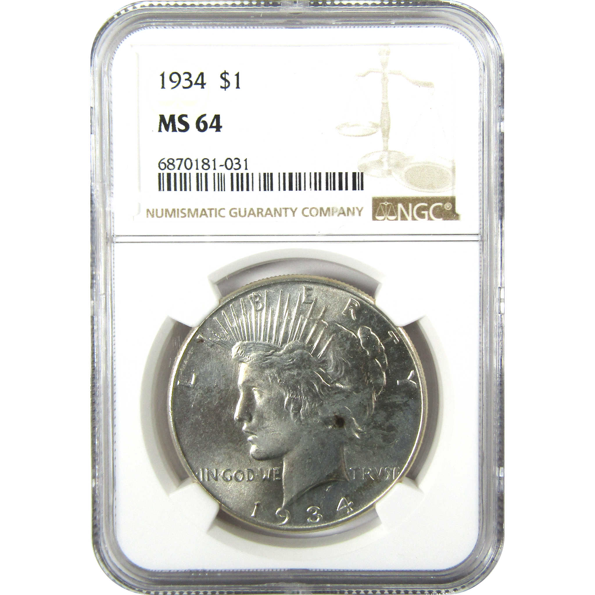1934 Peace Silver Dollar MS 64 NGC Uncirculated $1 Coin SKU:I26023