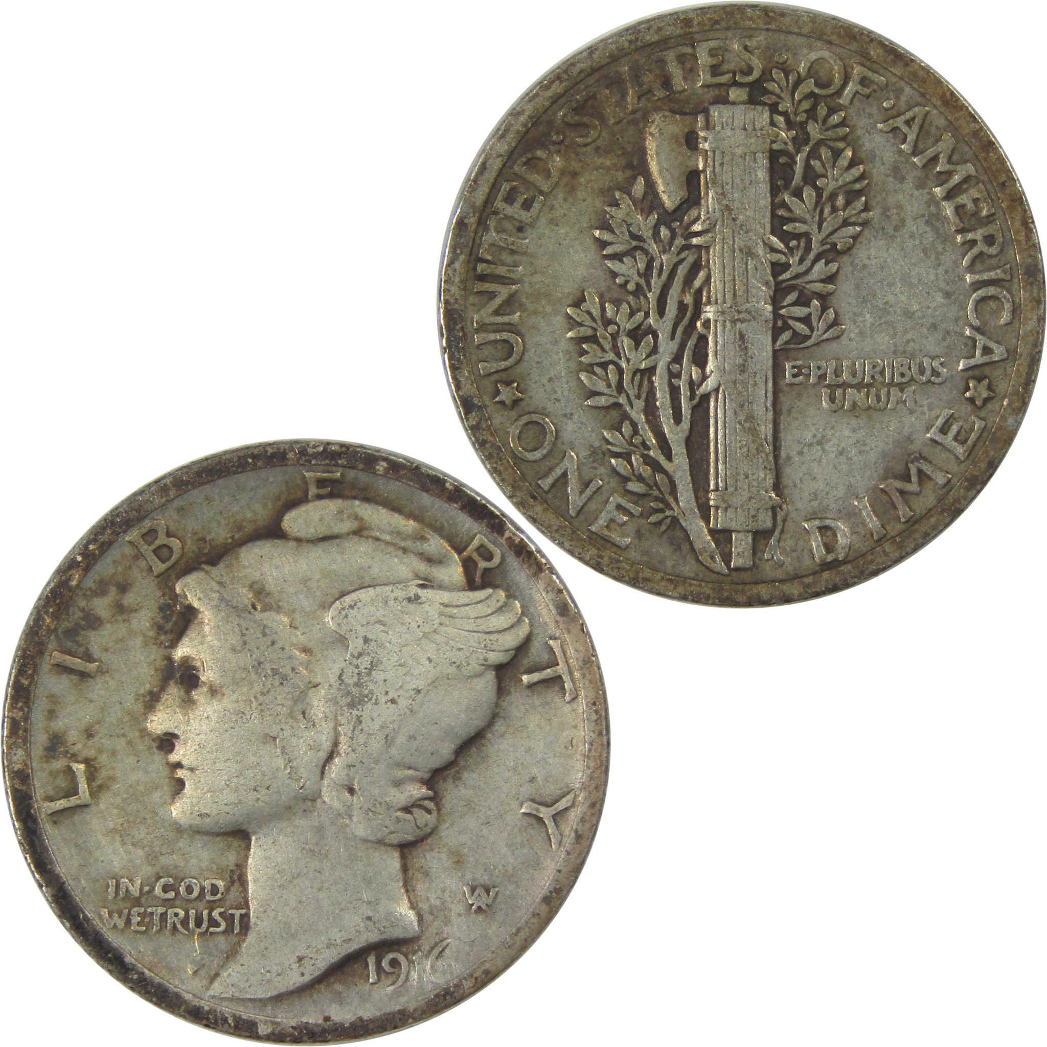 1916 Mercury Silver Dime VF Very Fine 10c Coin Collectible SKU:I24372