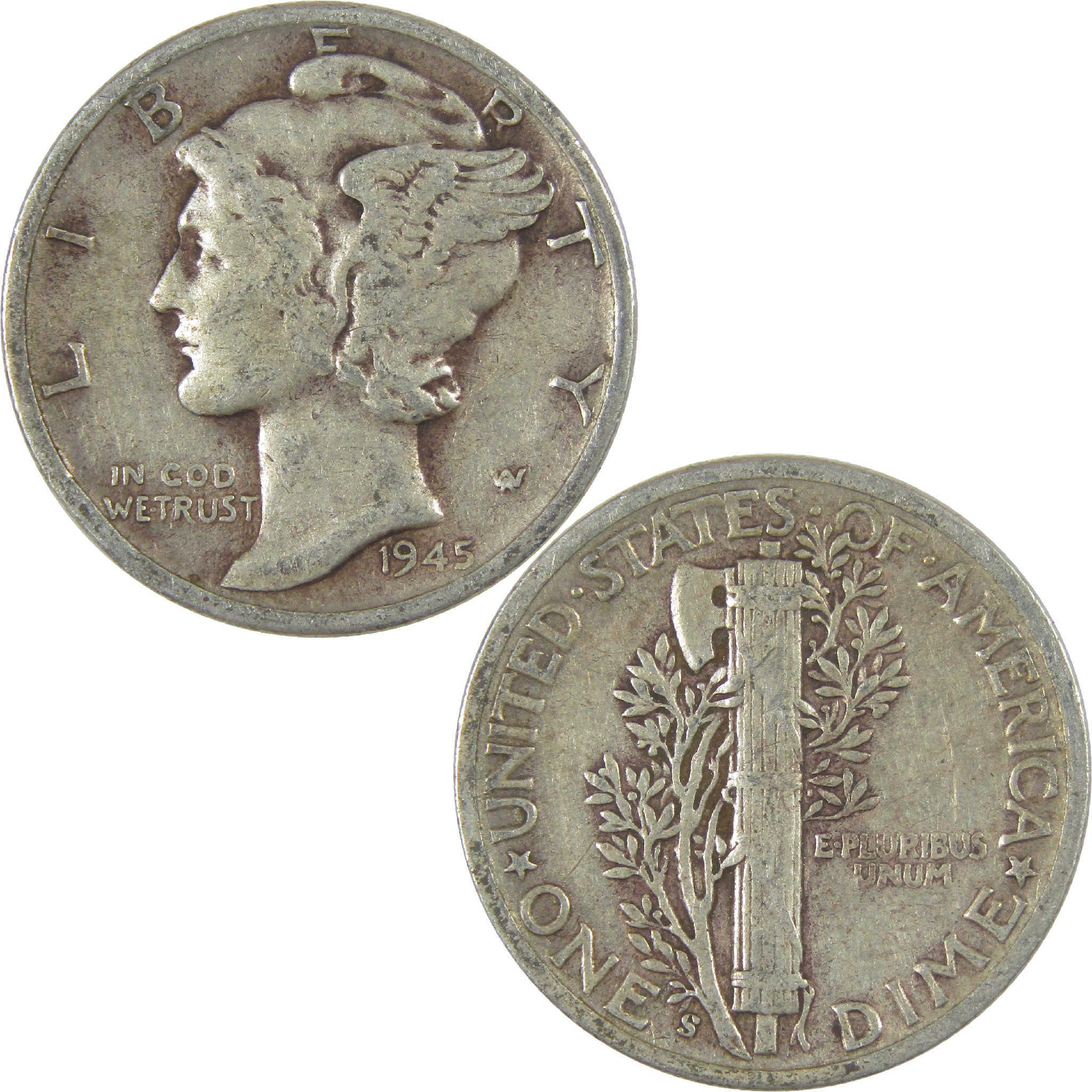 1945 S Mercury Dime F Fine Silver 10c Coin